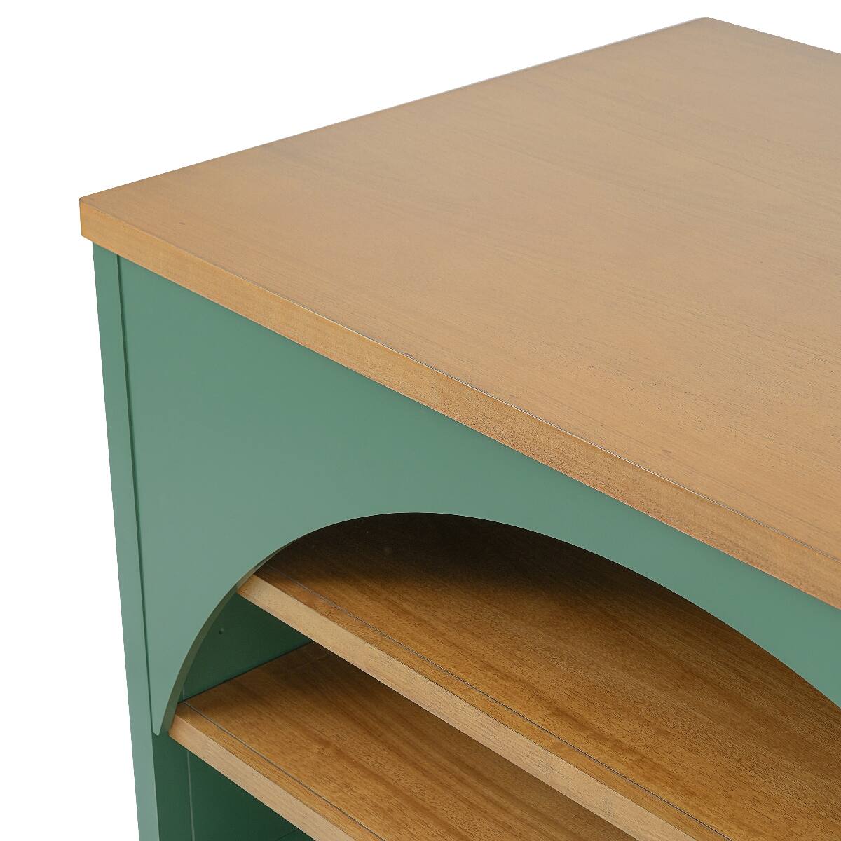 Alt View 7. Loheer - Loheer 56 inch Farmhouse Kitchen Island Green Kitchen Island with Natural Wood Top and Open Storage - Green.