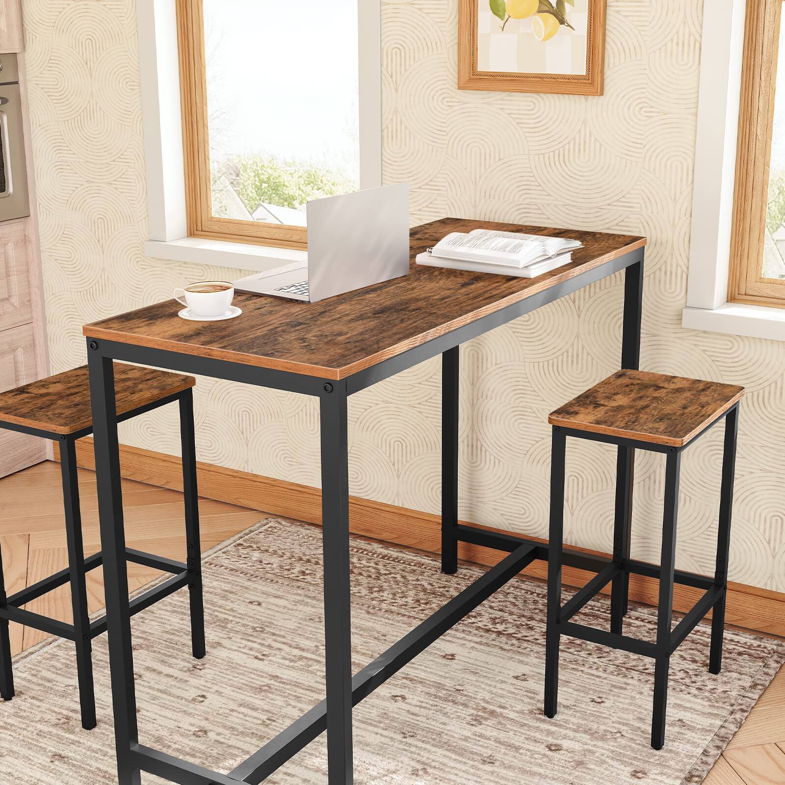 Alt View 5. JETRANSPORT - Bar Stools Set Of 2 Chairs Kitchen Breakfast With Footrest 25.8" Dining Rectangular Industrial For Room - Greige and Black 25.8 Inch.