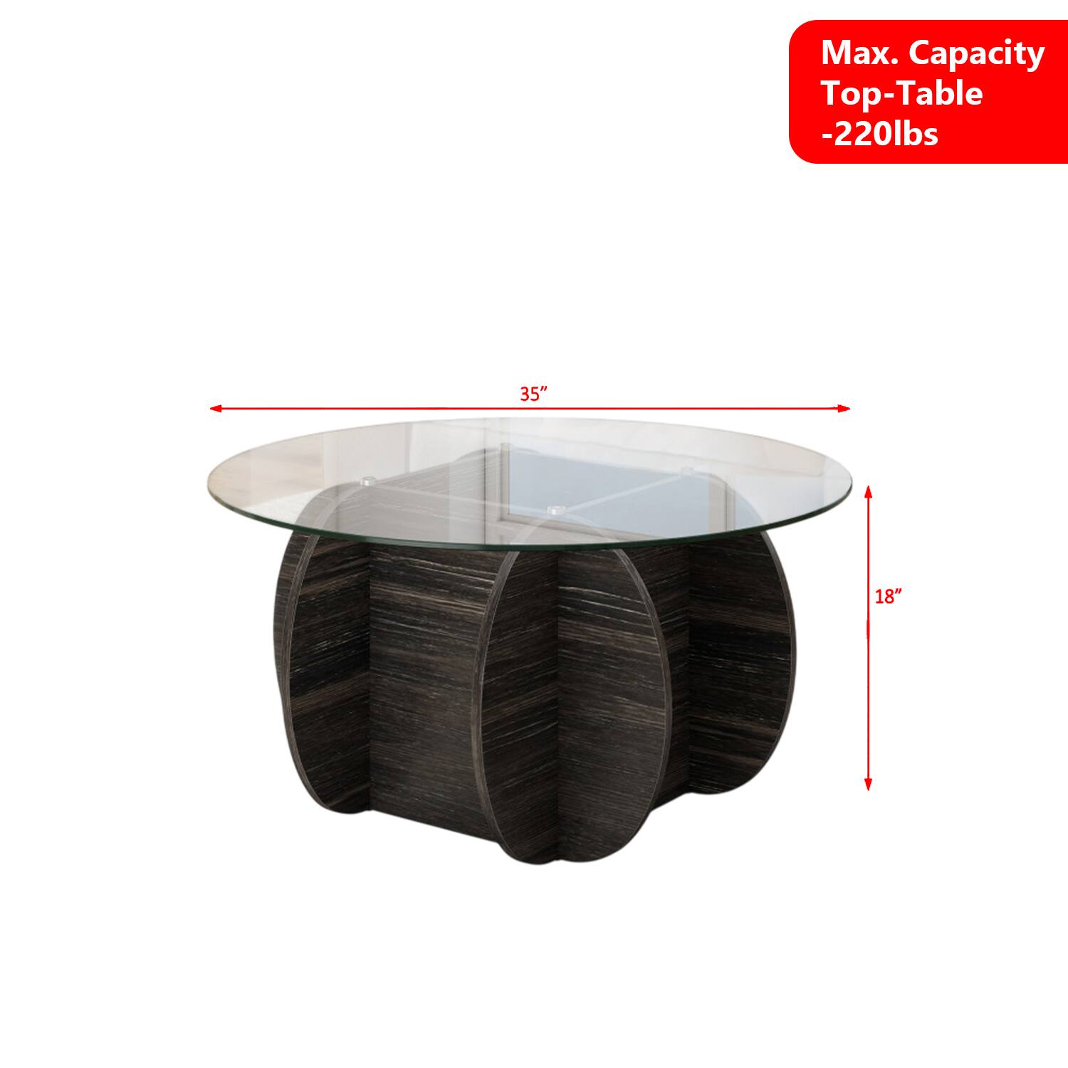 Max. Capacity Top-Table -220lbs  
35"  
18"