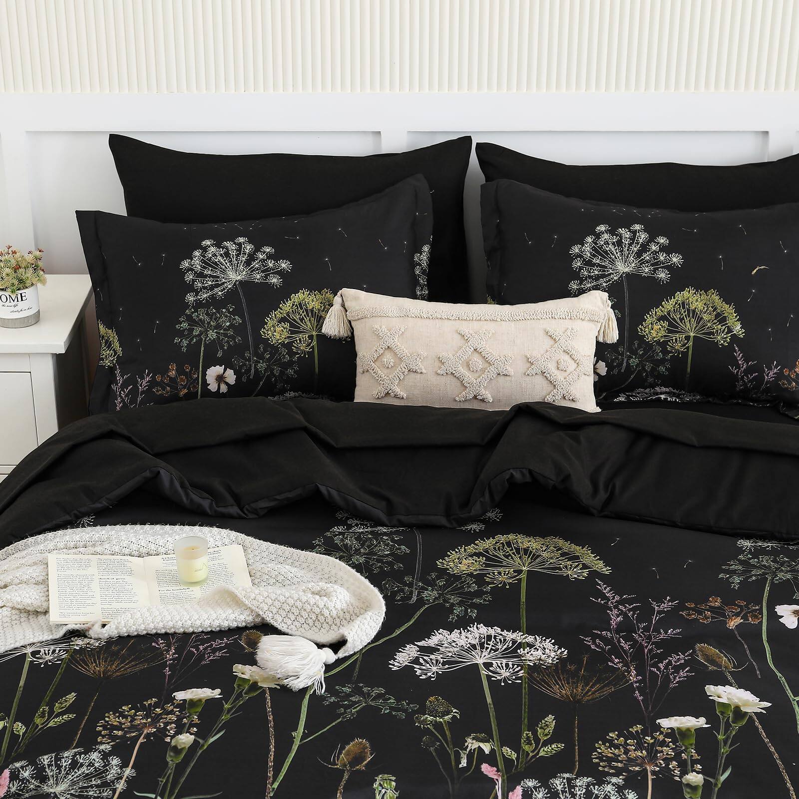 Alt View 2. Comfort Essence - 7 Piece Floral Comforter Set Dandelion Plant Botanical Bedding Bed In A Bag Soft Microfiber Complete With - Navy Blue-King (104"x90").