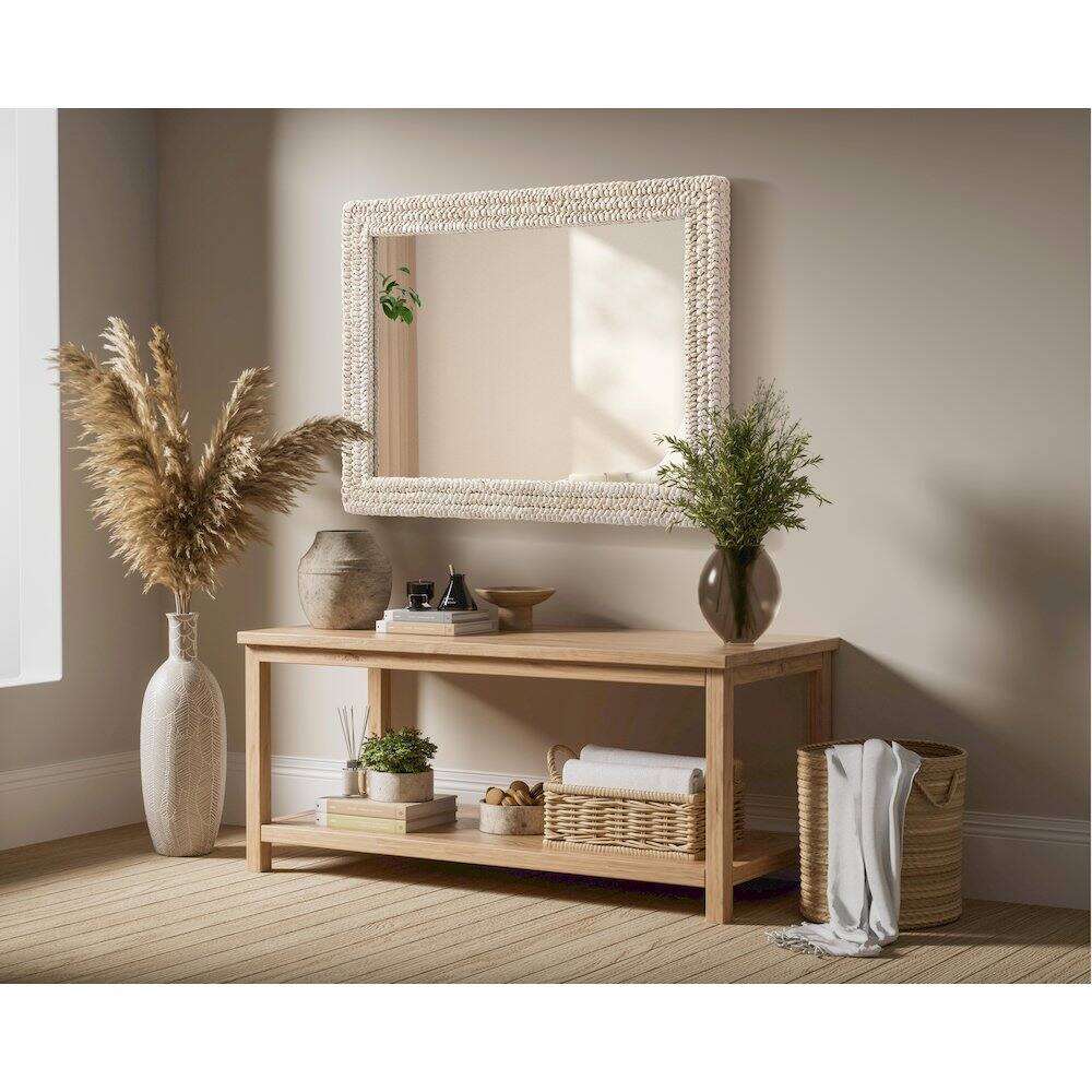 Alt View 2. Elegant Decor - Rectangle Cornhusk Mirror 30x42 in Linen White - Linen White.