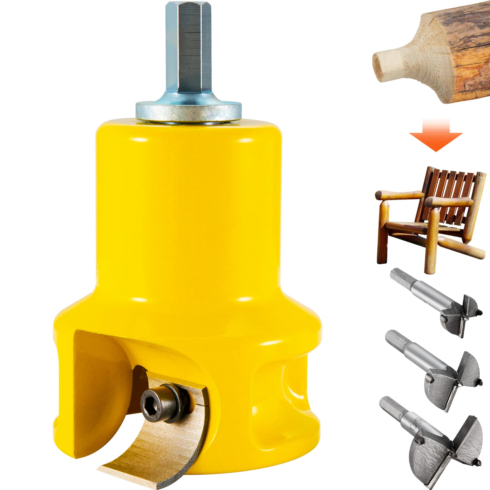 "VEVOR - Tenon Cutter,1.5""/38 mm Diameter, Premium Aluminum & Steel Log Furniture Cutter, with Dual Curved Blades & Button Screws - Yellow" price history on PriceWatchPro
