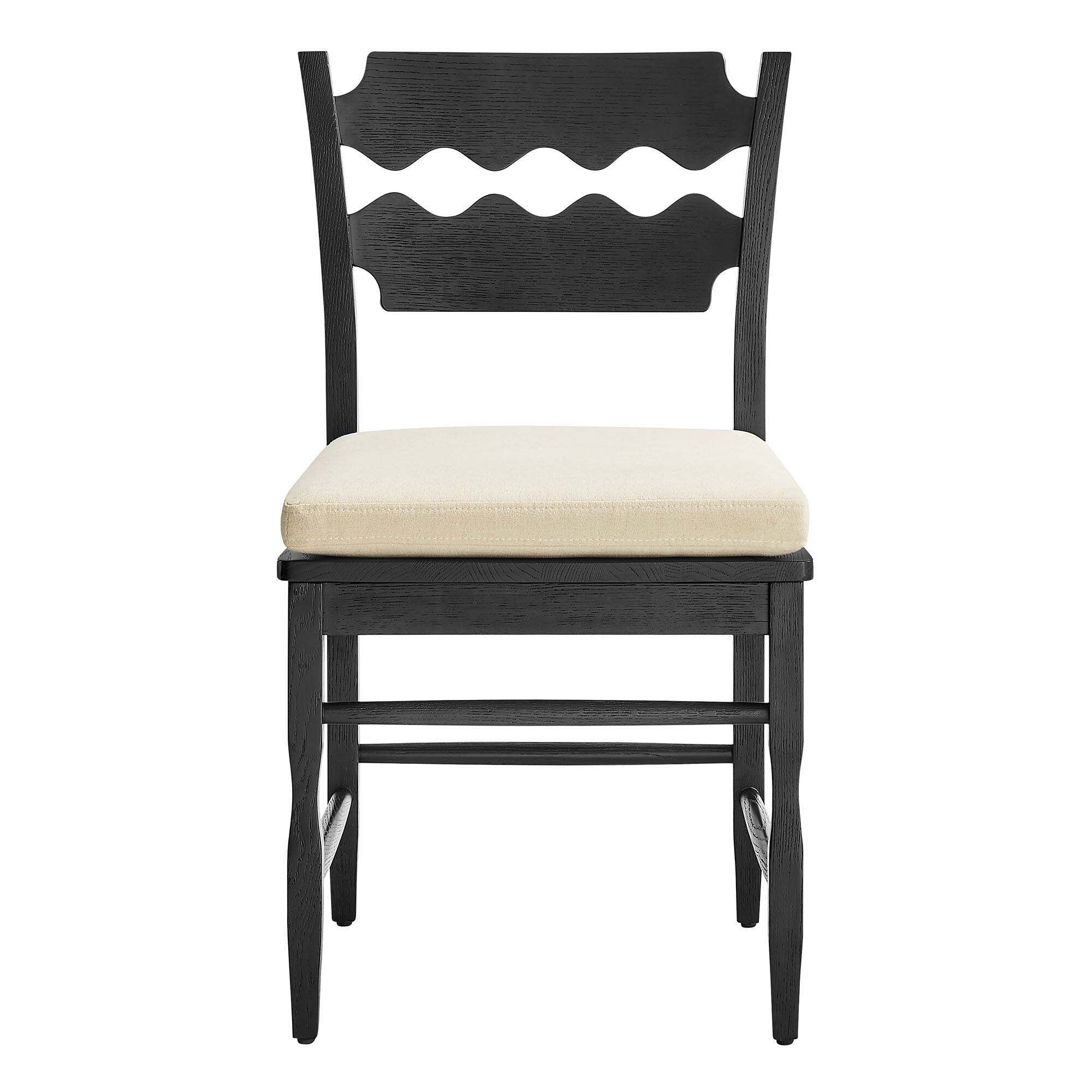 Alt View 4. Modway - Jax Oak Wood Dining Chair With Wavy Razor Back and Cushion by Modway - Black Linen.
