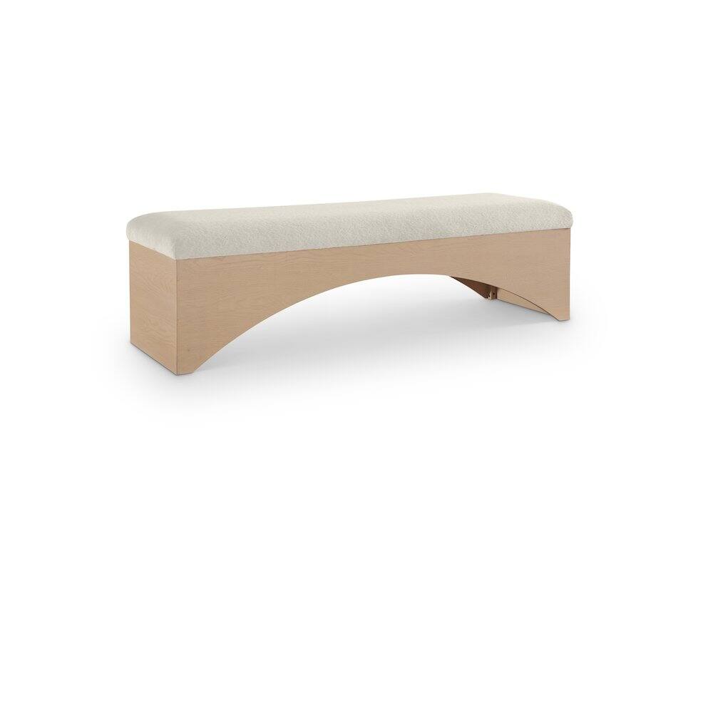 Front. Meridian Furniture - Lawson Cream Velour Fur Fabric Bench - Beige.