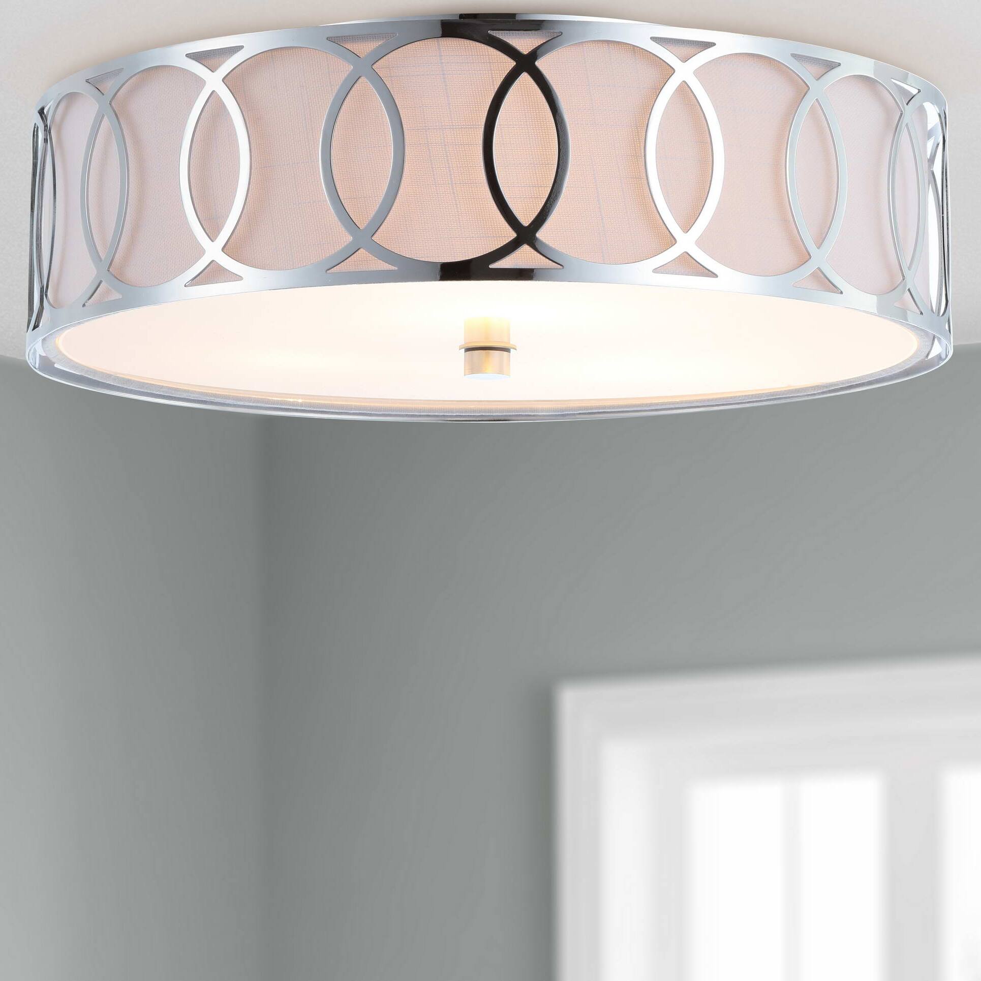 Alt View 1. Jonathan Y - Aria 3-Light 15.5" Metal LED Flush Mount, Chrome - Chrome.