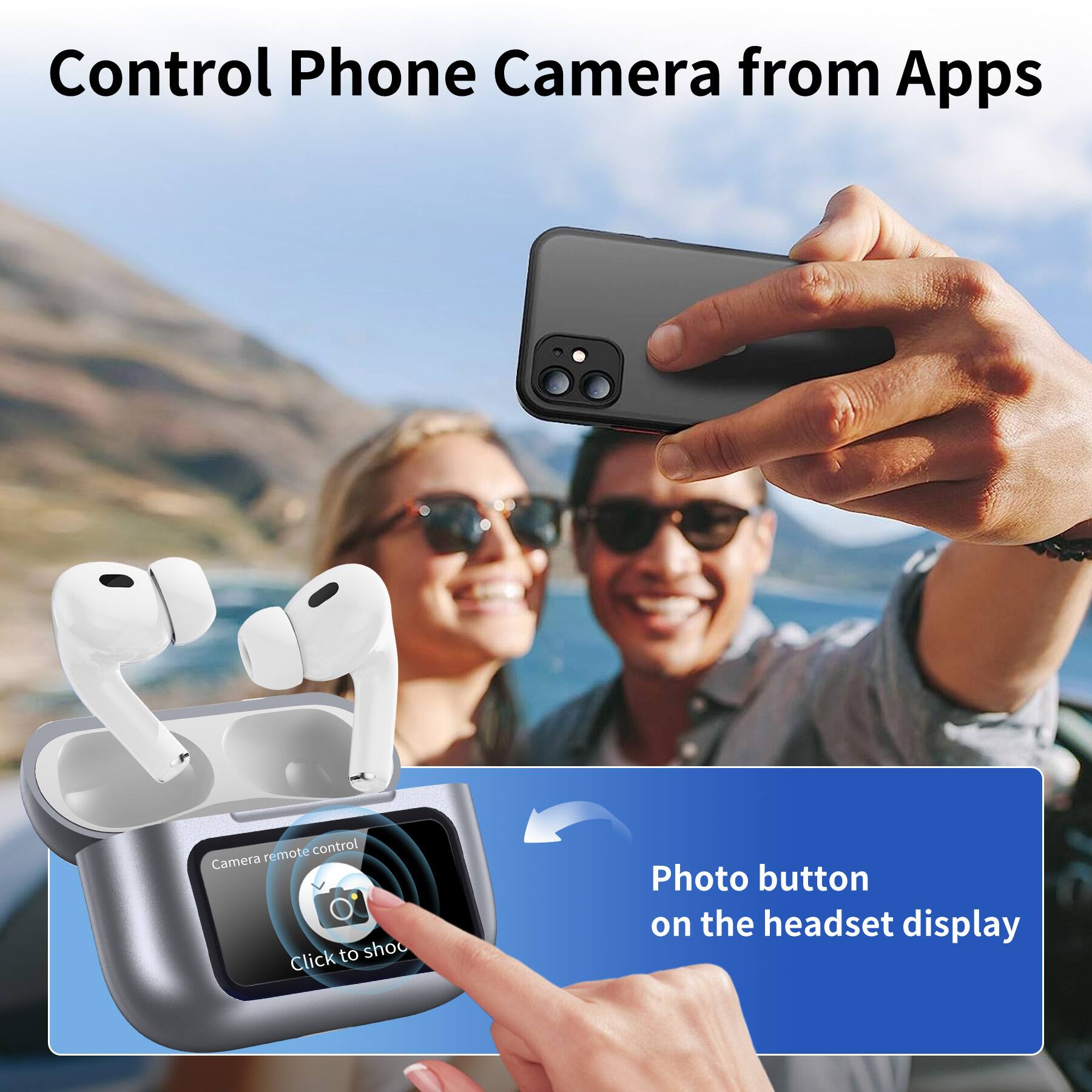 Control Phone Camera from Apps

Camera remote control

Click to shoot

Photo button on the headset display