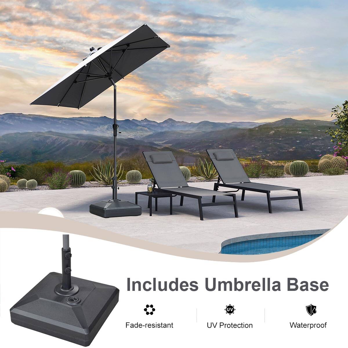 Includes Umbrella Base  
- Fade-resistant  
- UV Protection  
- Waterproof