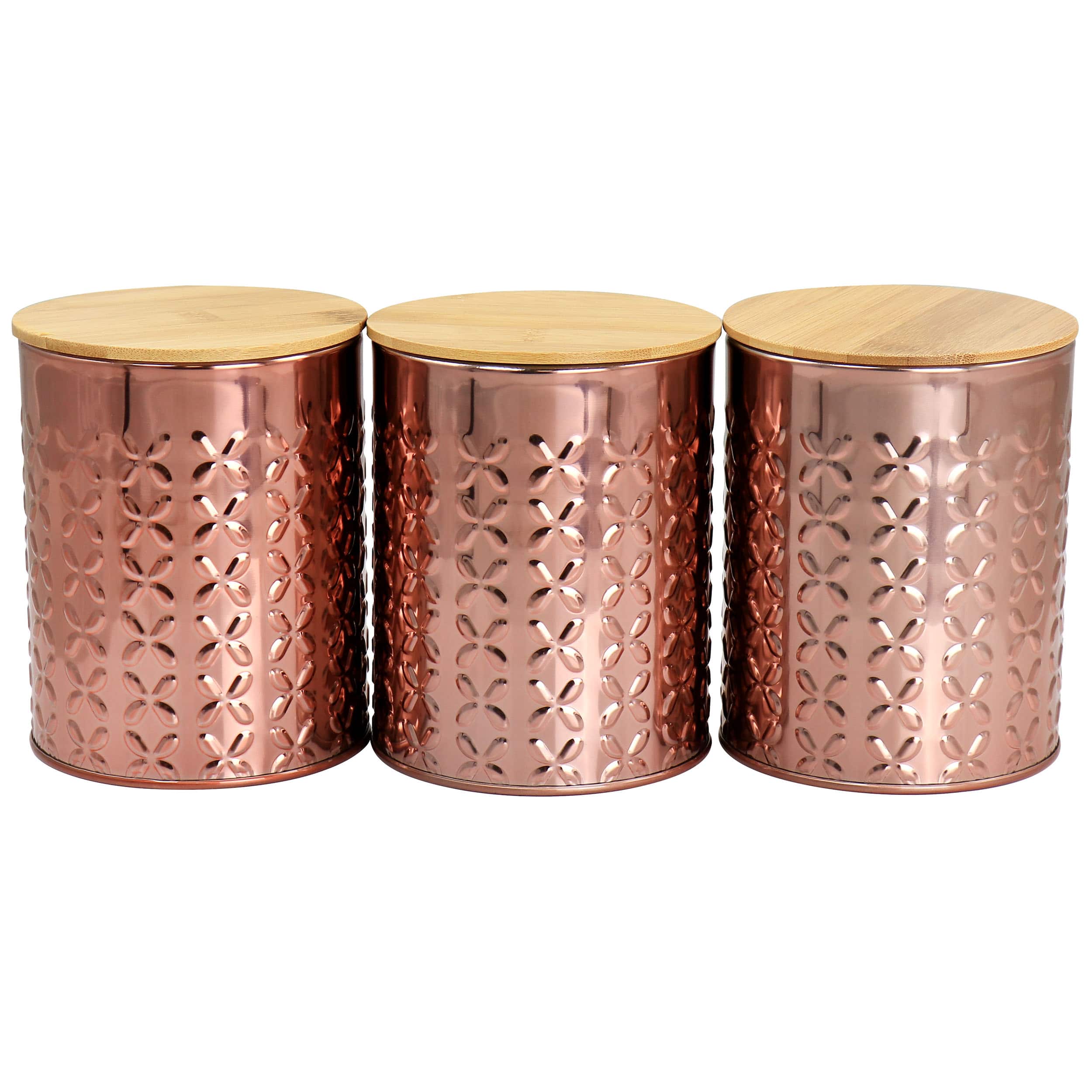 MegaChef - 3 Piece Golden Kitchen Canister Set with Bamboo Lids - Rose Gold