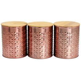 MegaChef - 3 Piece Golden Kitchen Canister Set with Bamboo Lids - Rose Gold