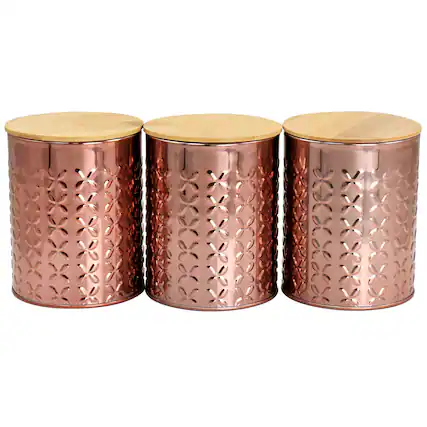 Front. MegaChef - MegaChef 3 Piece Golden Kitchen Canister Set with Bamboo Lids in Rose Gold - Rose Gold.