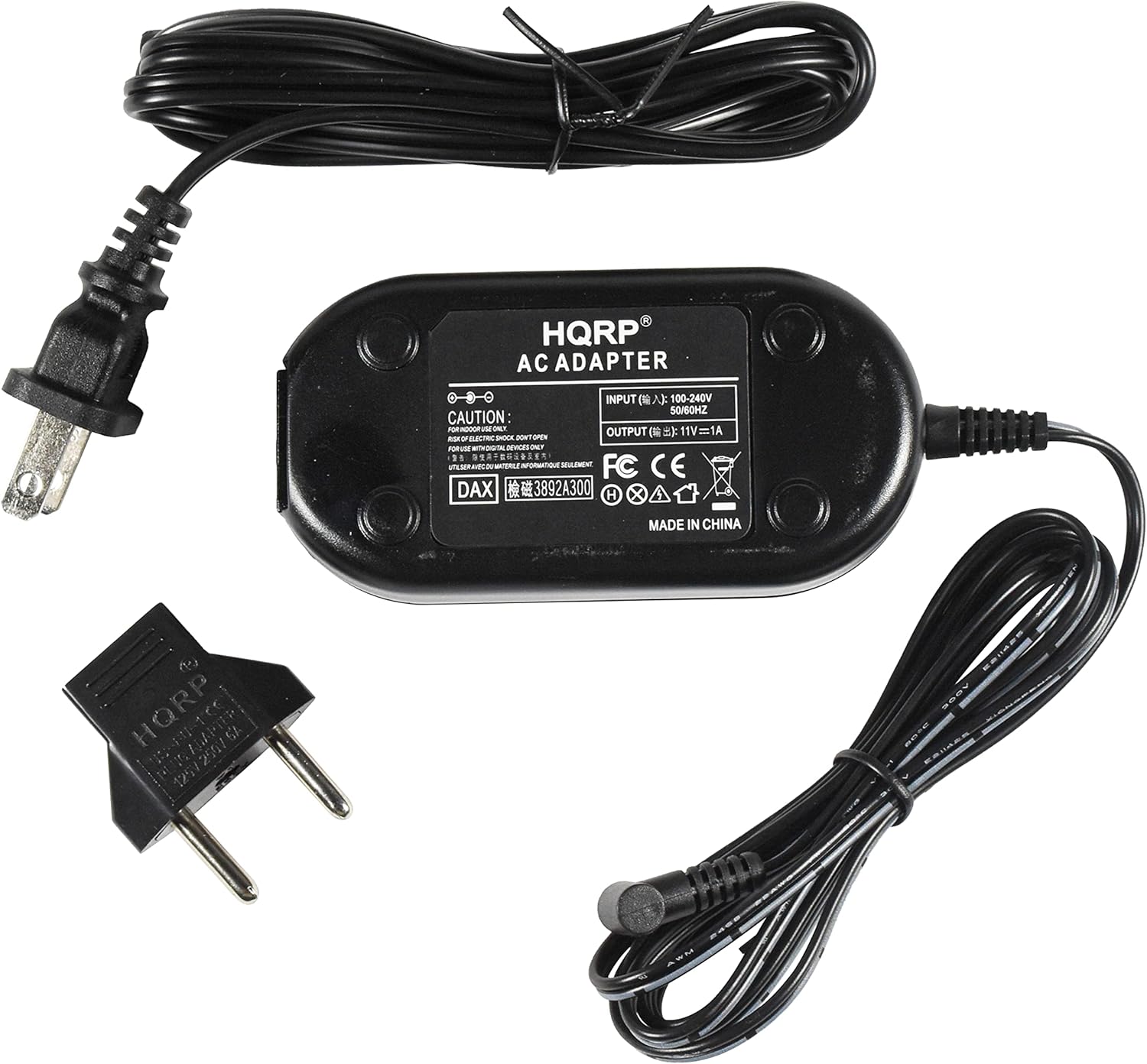 HQRP AC ADAPTER  
INPUT: 100-240V 50/60Hz  
OUTPUT: 11V=1A  
CAUTION:  
FC CE  
DAX 3892A300  
MADE IN CHINA