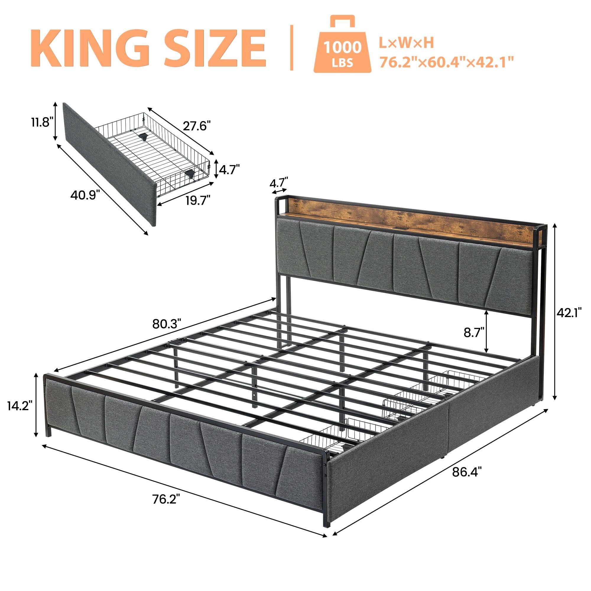 KING SIZE  
1000 LBS  
LxWxH 76.2"x60.4"x42.1"  

11.8"  
27.6"  
40.9"  
19.7"  
4.7"  
80.3"  
14.2"  
86.4"  
8.7"  
42.1"  
76.2"