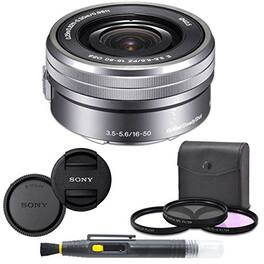 Sony - SELP1650 16-50mm Power Zoom Lens with 8PC Accessory Kit - Silver