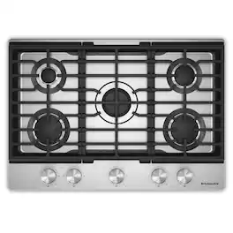 KitchenAid 30 in. Gas Cooktop with 5 Versatile Burners - Stainless Steel