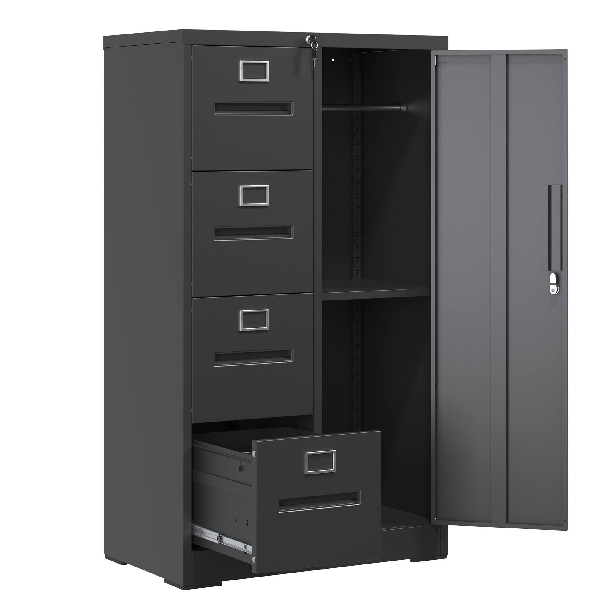 Front. COWLOWN - 4 Drawer 1 Door Lockable Metal File Locker Black Steel Storage Cabinet for School Living Room Bedroom Office.
