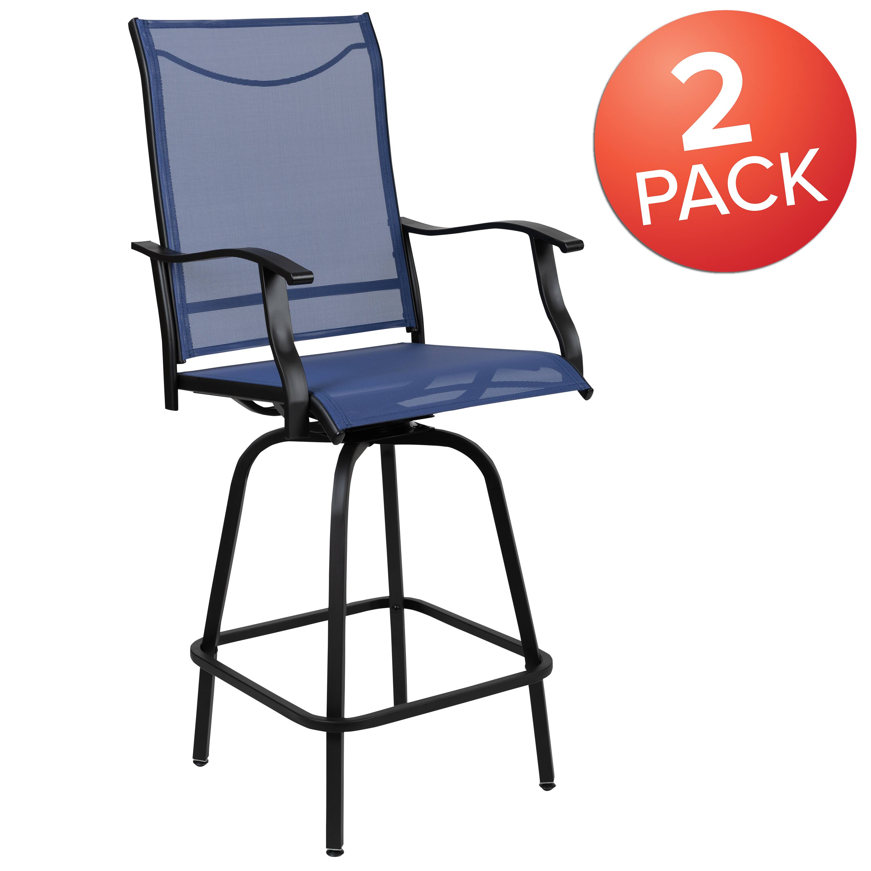 Alt View 1. Emma + Oliver - Patio Bar Height Stools Set of 2, All-Weather Textilene Swivel Stools - Navy.