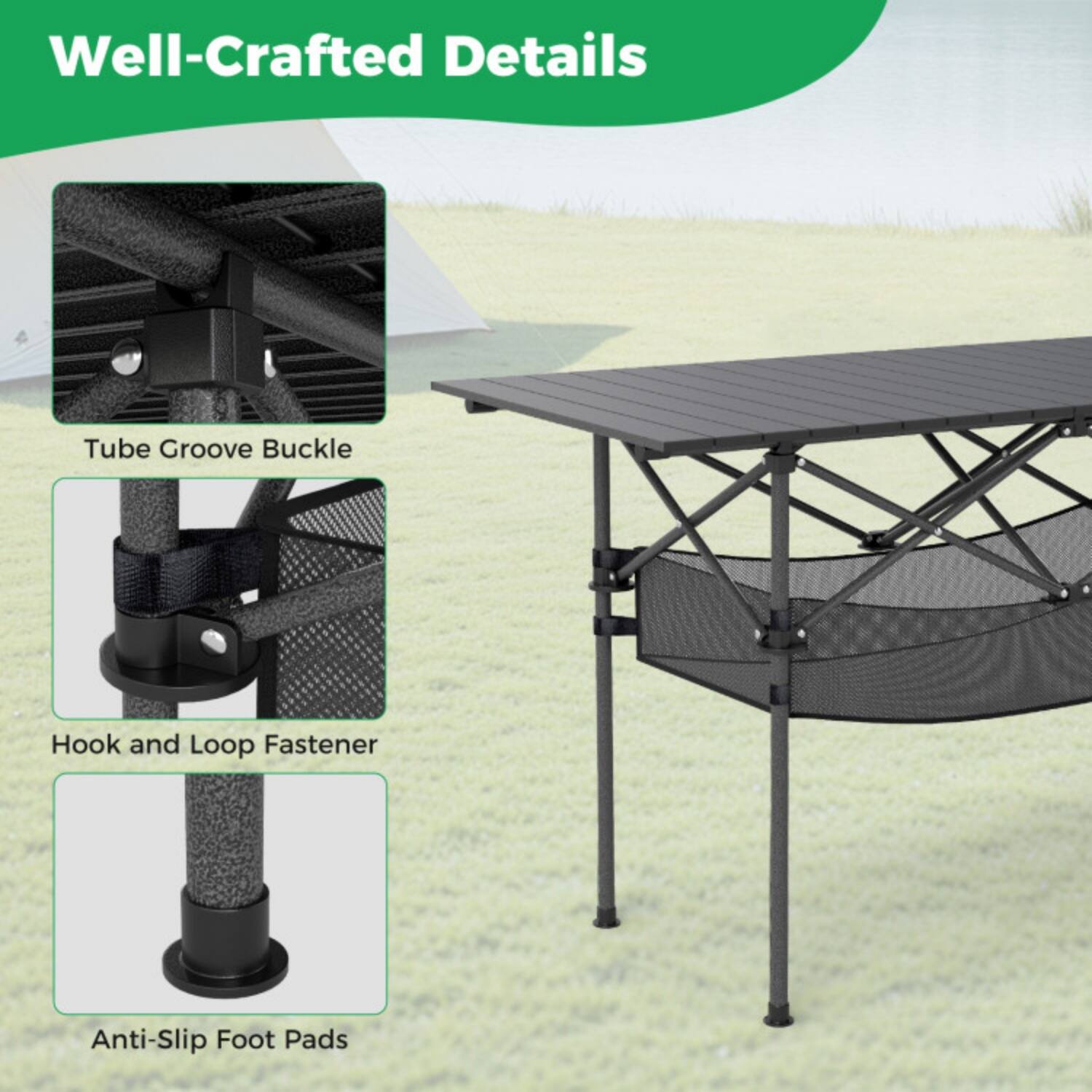 Well-Crafted Details

- Tube Groove Buckle
- Hook and Loop Fastener
- Anti-Slip Foot Pads