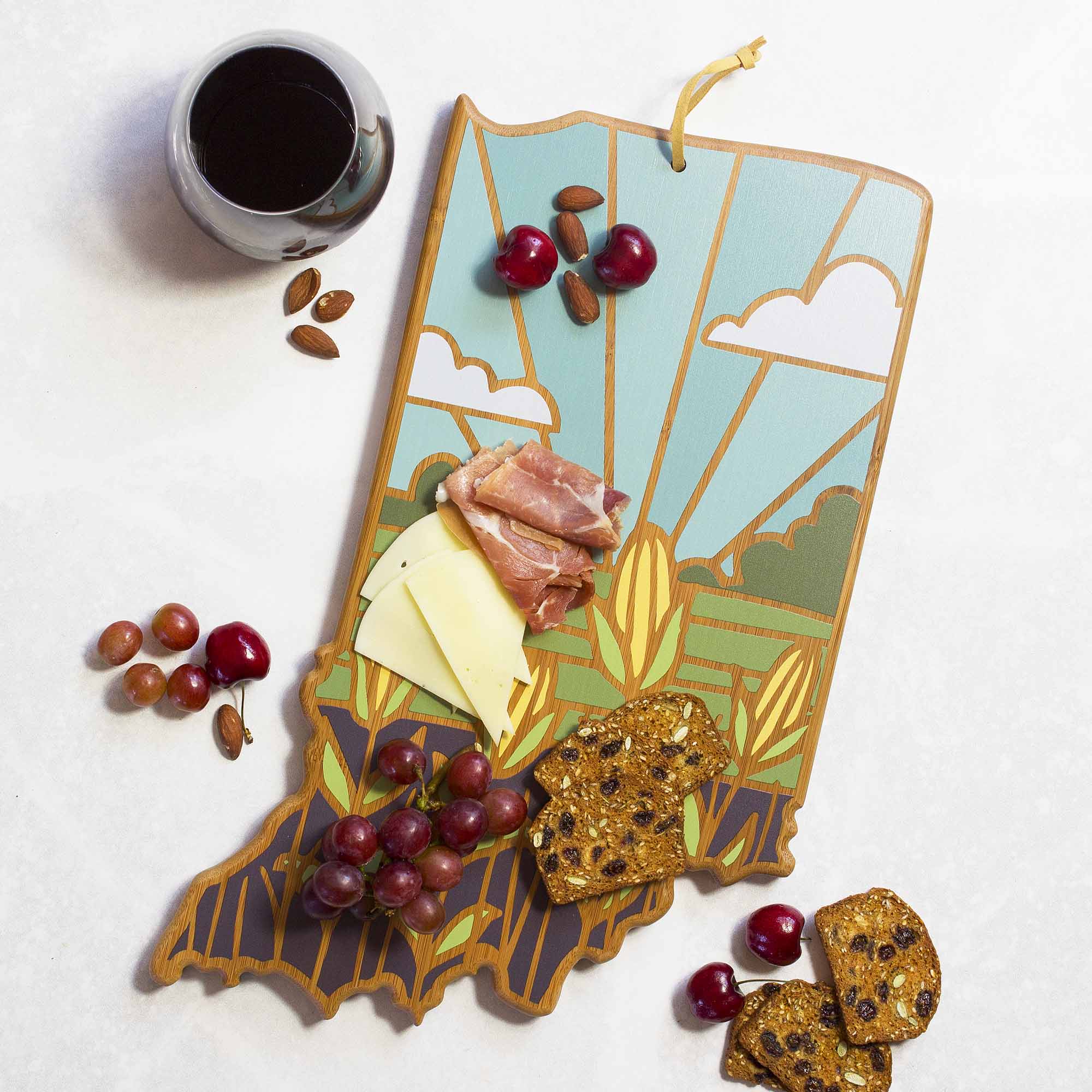 Angle. Totally Bamboo - Indiana Cutting Board with Artwork by Summer Stokes.