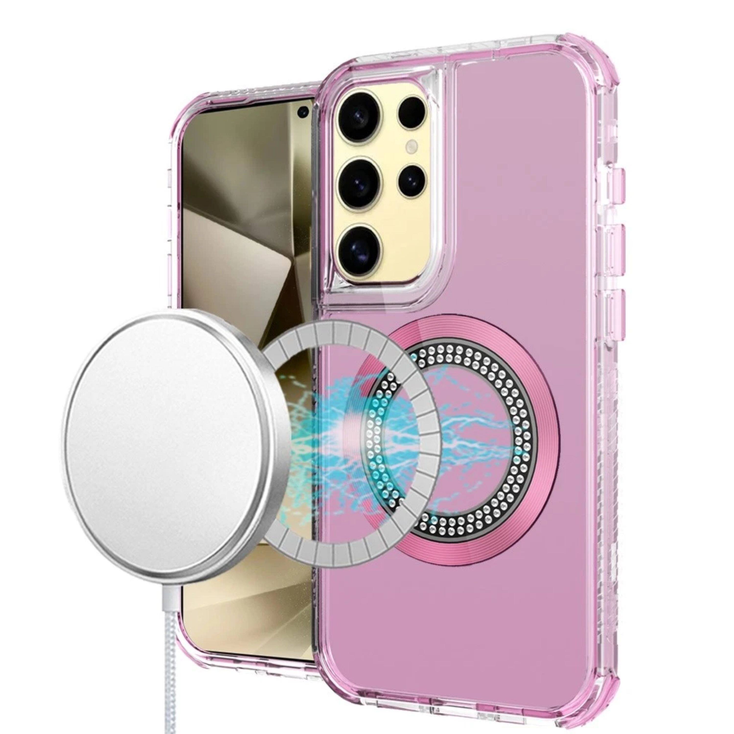 Angle. Kitcheniva - Hybrid Magnetic Charging Circle Phone Case For Samsung Galaxy S24+ Plus Pink - Pink.