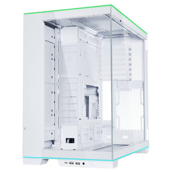 Left. Lian Li - O11DERGBW O11 EVO RGB White Aluminum / Steel / Tempered Glass ATX Mid Tower Computer Case - white.