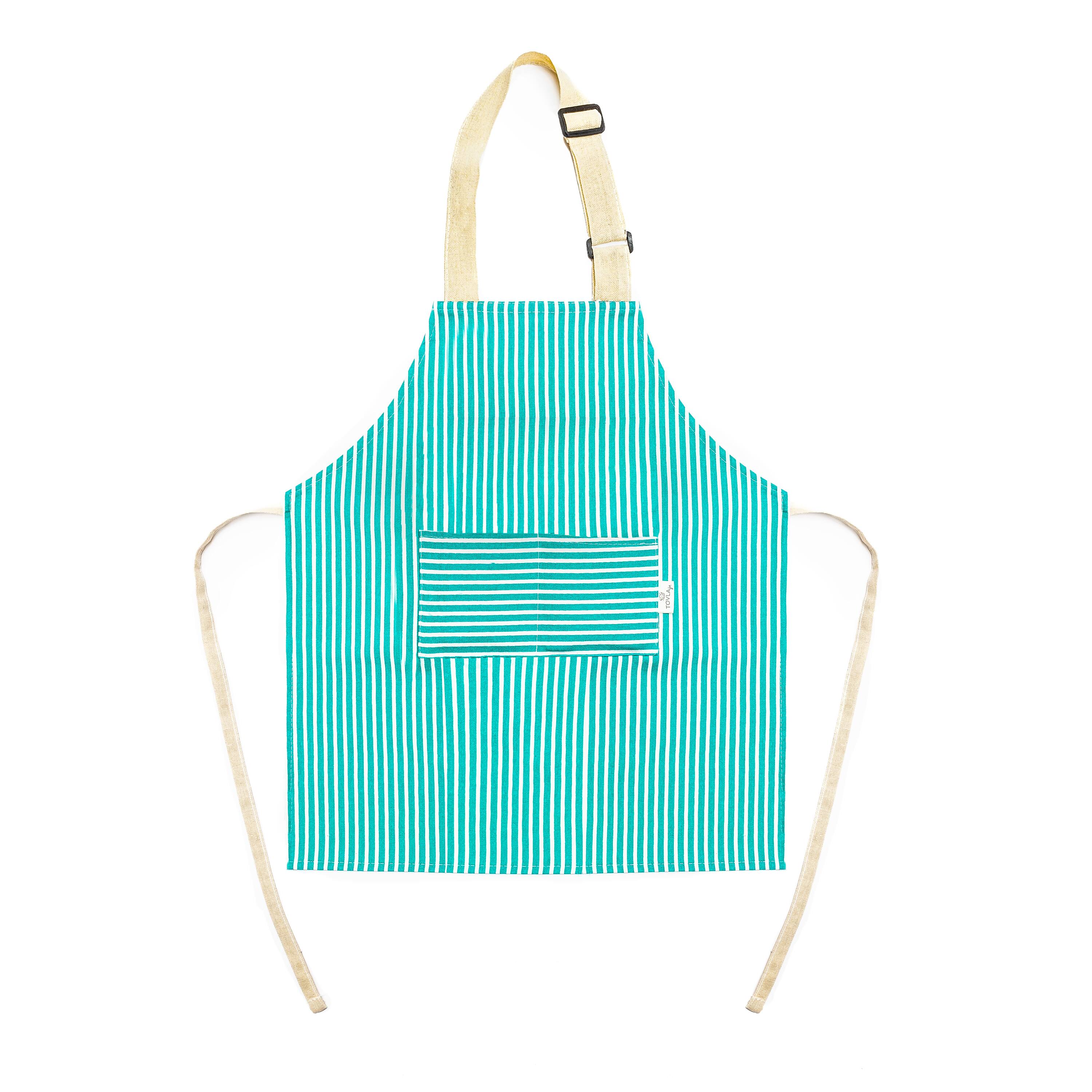 Alt View 1. Tovla Jr - Apron Gift Set for Kids - Baking and cooking with Pocket for Boys and Girls - Striped Print - Striped.