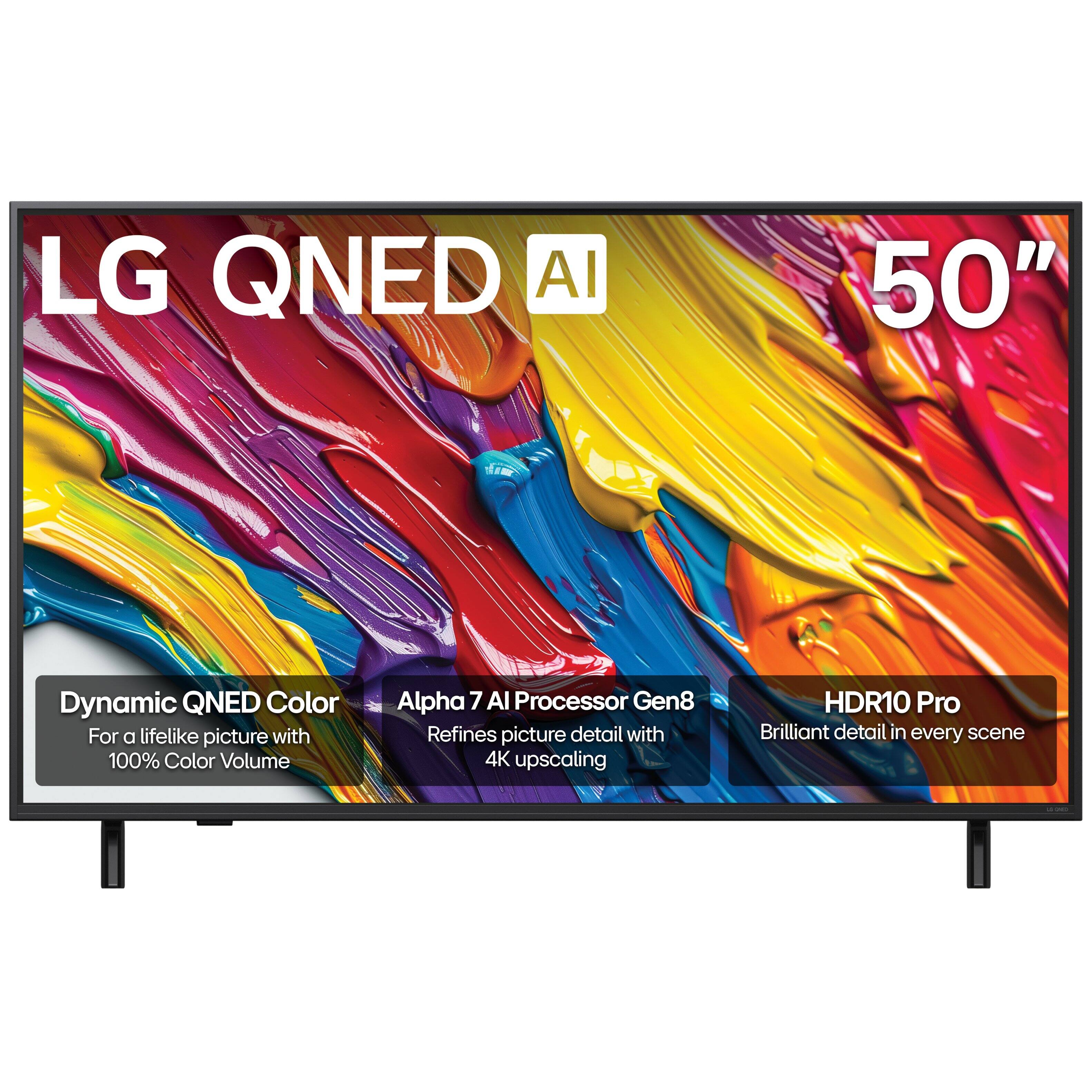 LG QNED AI  
50"  

Dynamic QNED Color  
For a lifelike picture with 100% Color Volume  

Alpha 7 AI Processor Gen8  
Refines picture detail with 4K upscaling  

HDR10 Pro  
Brilliant detail in every scene