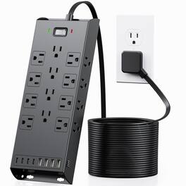 Dazzed Corner - 20 Outlets Surge Protector Power Strip, 10Ft Long Extension Cord Flat Plug - Black