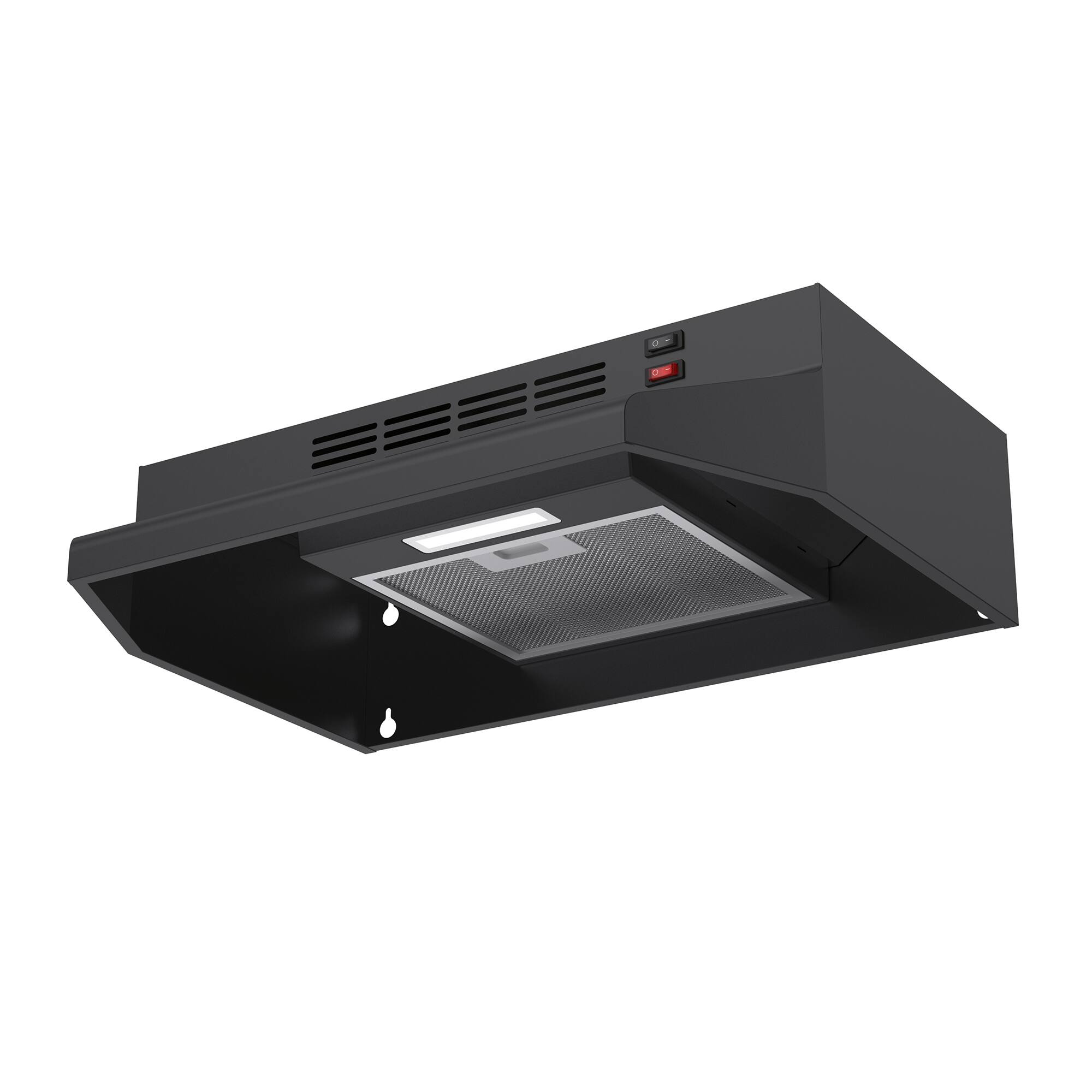 Angle. Breezary - 30 inches - Convertible - Under cabinet Range Hood - Black.