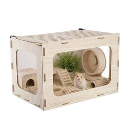 VEVOR - Wooden Hamster Cage 23.8"x15.9"x15.9" 270° Viewing Hamster Habitat, Chewproof Small Animal Cage with Openable Top - Wood Grain