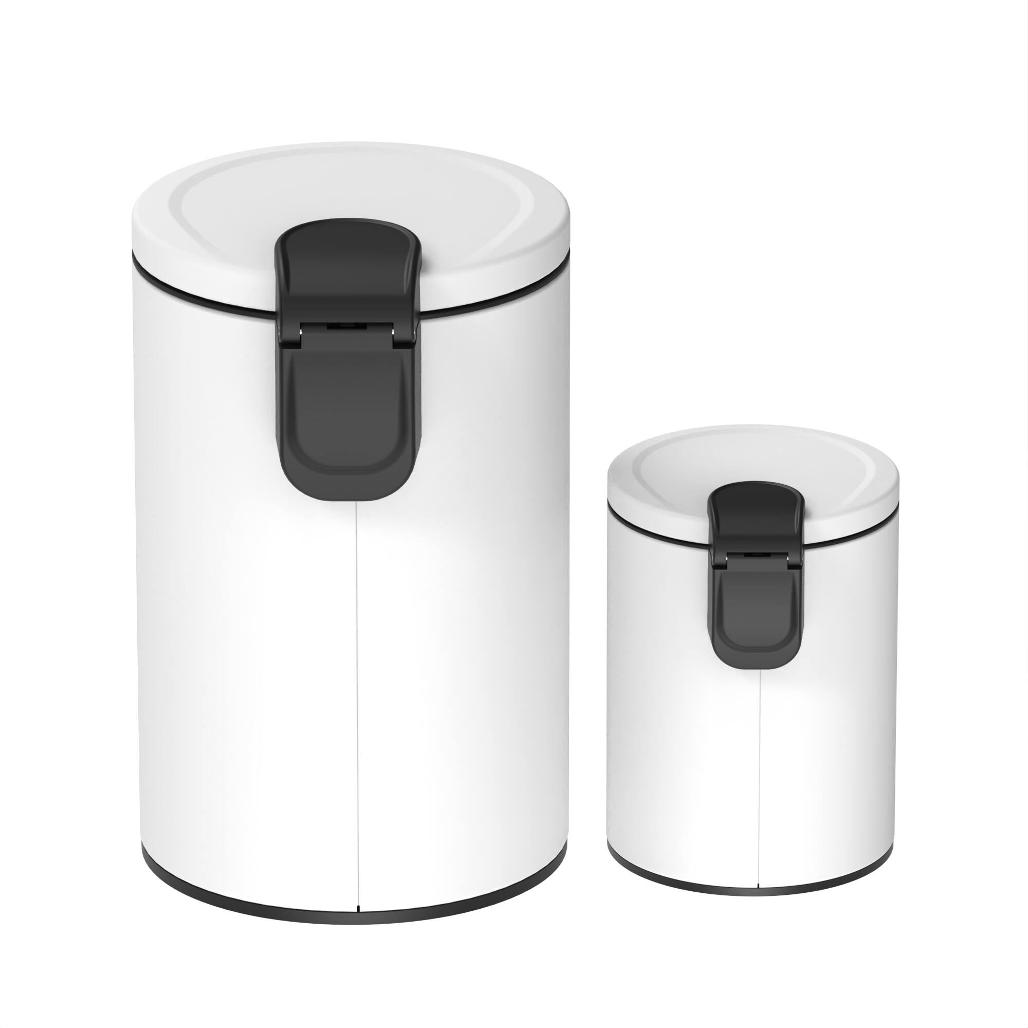 Back. Innovaze - 3.2 Gal./12-Liter and 0.8 Gal./3 Liter Stylish Round White Metal Step-on Trash Can Set - White.
