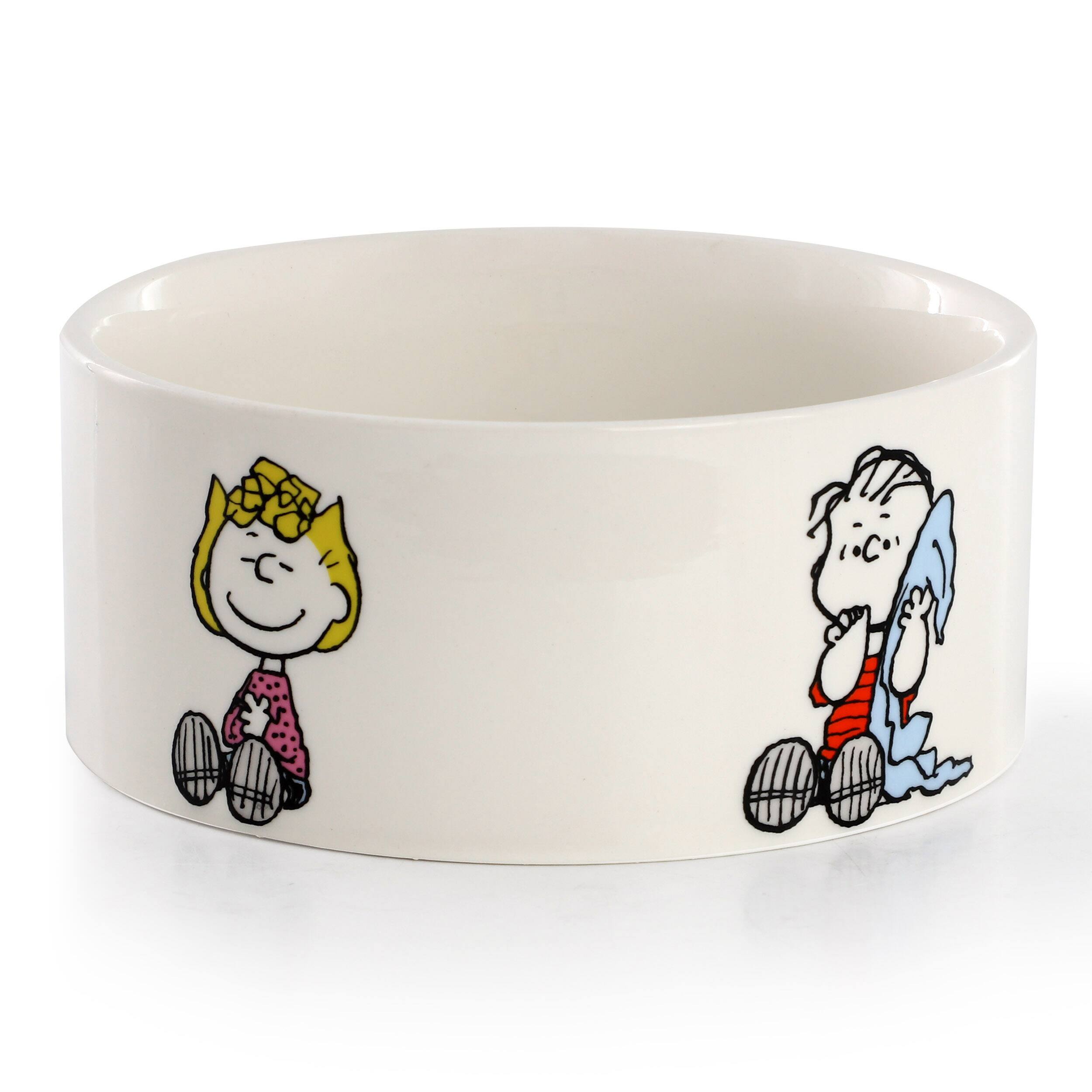 Angle. Peanuts - Peanuts Charlie Brown and Friends Snack Time 6in Stoneware Pet Bowl - White and Multi.