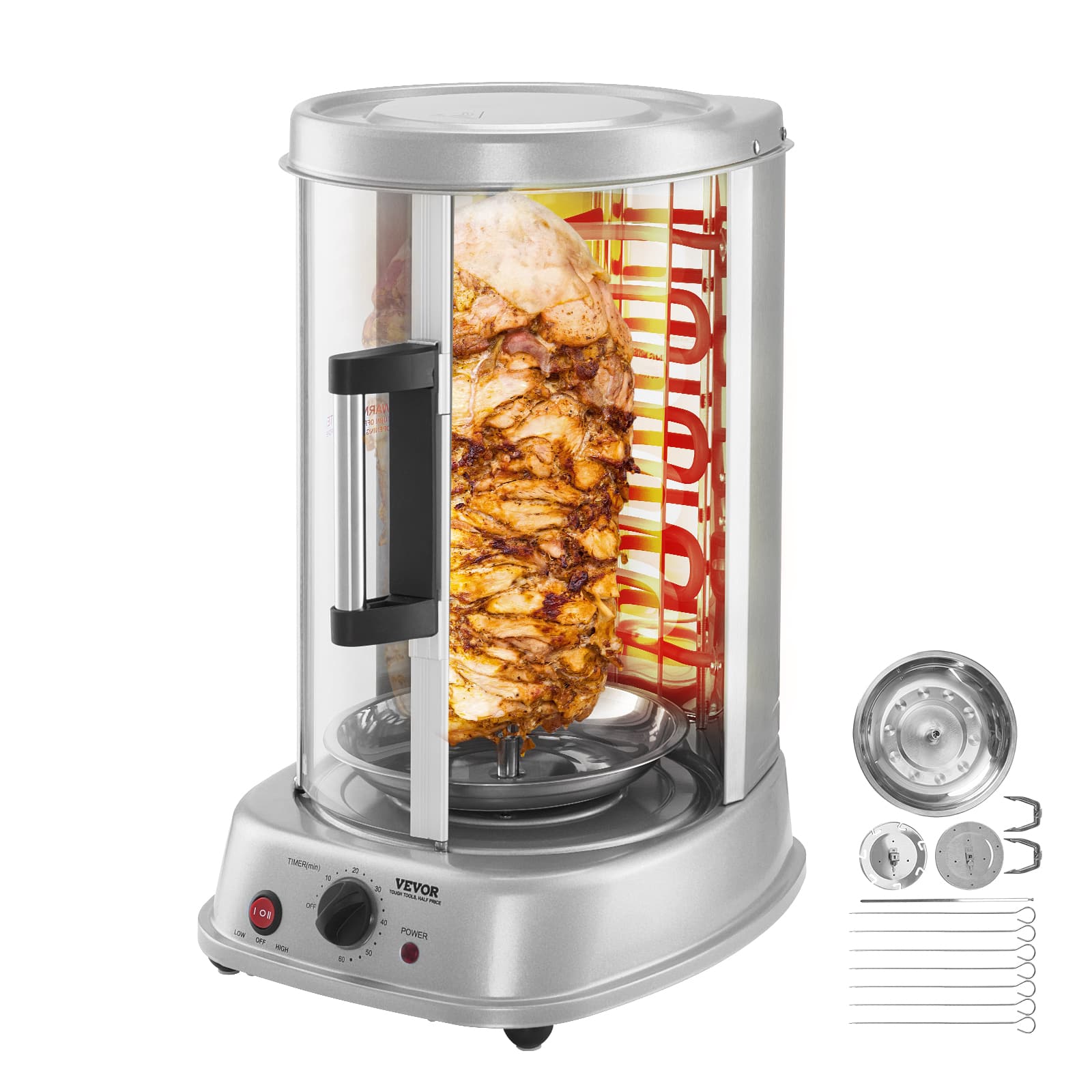 VEVOR - Shawarma Grill Machine, Vertical Chicken Shawarma Cooker Machine Countertop, Electric Stainless Steel Broiler Gyro - Silver