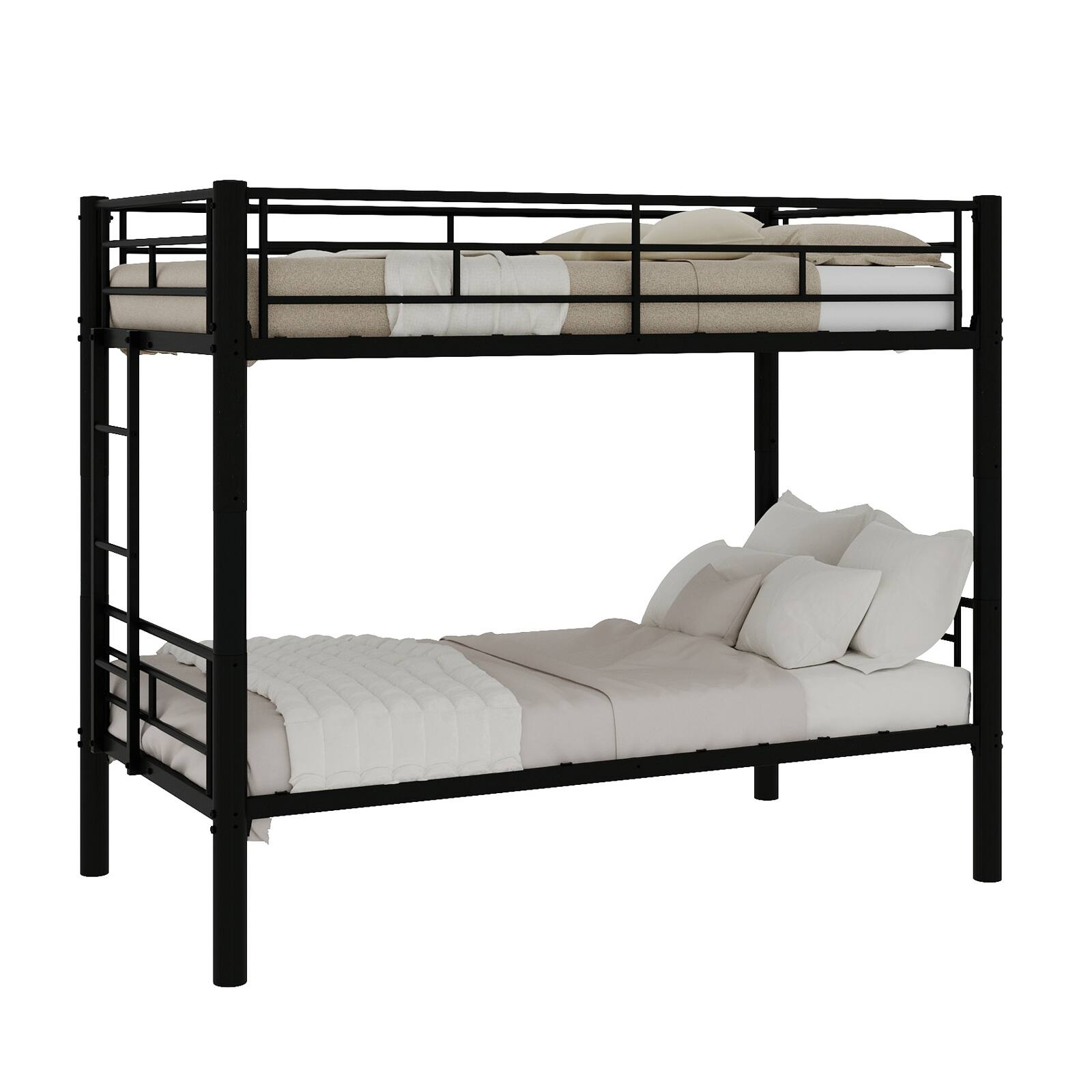 Alt View 9. Loheer - Loheer Twin Over Twin Metal Bunk Bed Convertible Kids Bed Frame with Ladder Guardrail No Box Spring Needed - Black.
