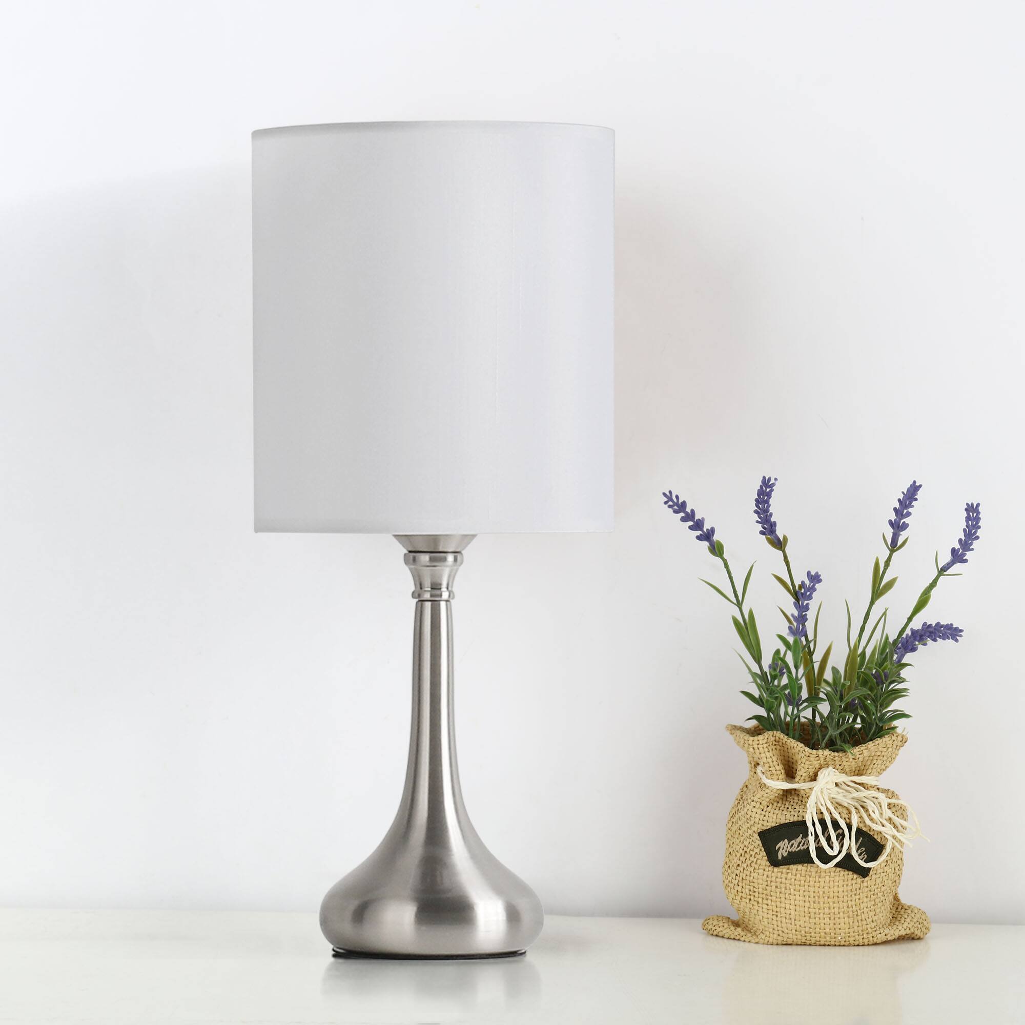 Alt View 1. Oumilen - Modern Nightstand Lamps with Metal Base and White Fabric Shade, Set of 2.