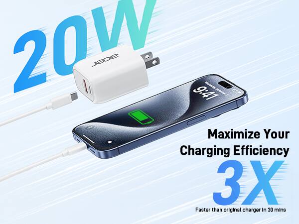 20W
Maximize Your Charging Efficiency
3X
Faster than original charger in 30 mins