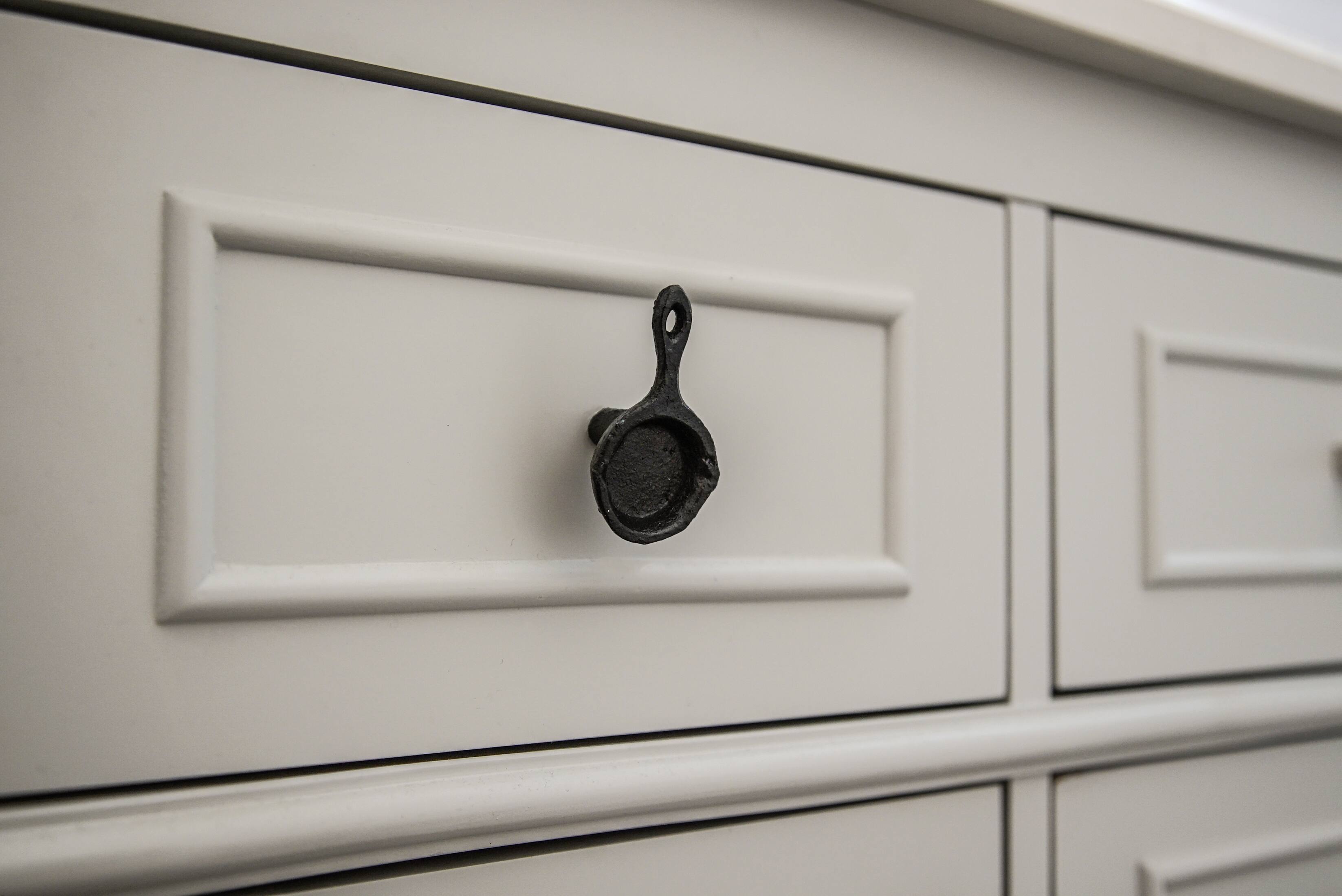 Alt View 3. Zeckos - Set of 6 Mini Cast Iron Skillet Drawer Pulls Decorative Kitchen Cabinet Knobs - Black.