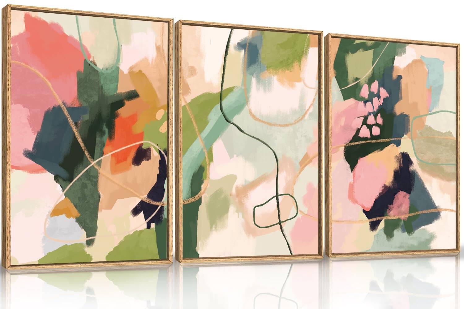 Front. Fabibe - 16 x24 x3 Soft Color Floral Wall Art The Size of the framed canvas wall art set is: - Colorful Abstract Line Wall Art 16"L x 24"W.
