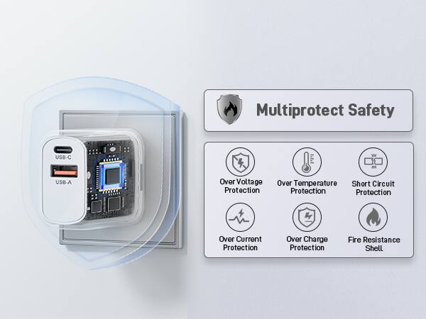 Multiprotect Safety
- Over Voltage Protection
- Over Temperature Protection
- Short Circuit Protection
- Over Current Protection
- Over Charge Protection
- Fire Resistance Shell
USB-C
USB-A
