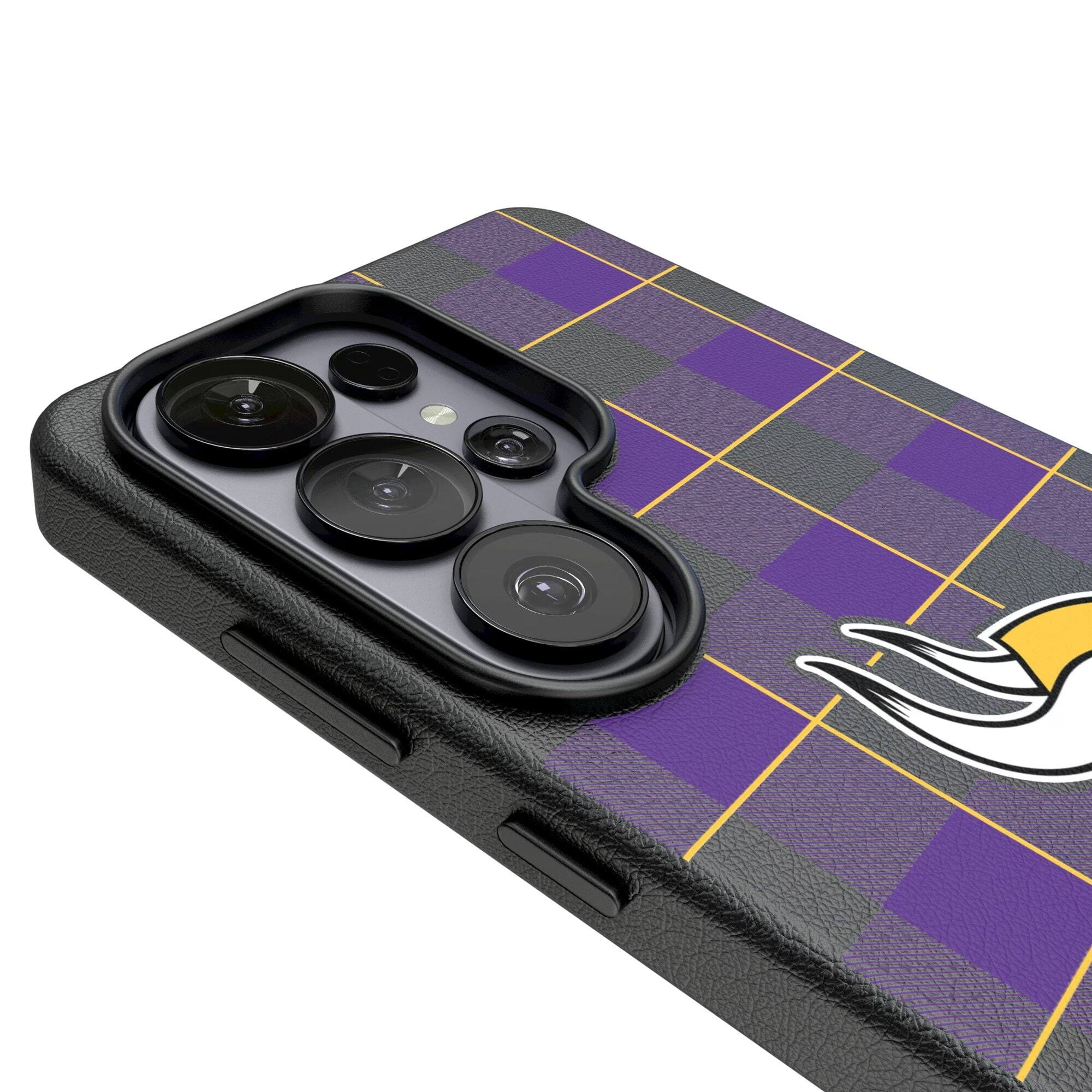 Alt View 2. Keyscaper - Minnesota Vikings Plaid Galaxy Magnetic Bump Case - S25 - Black.