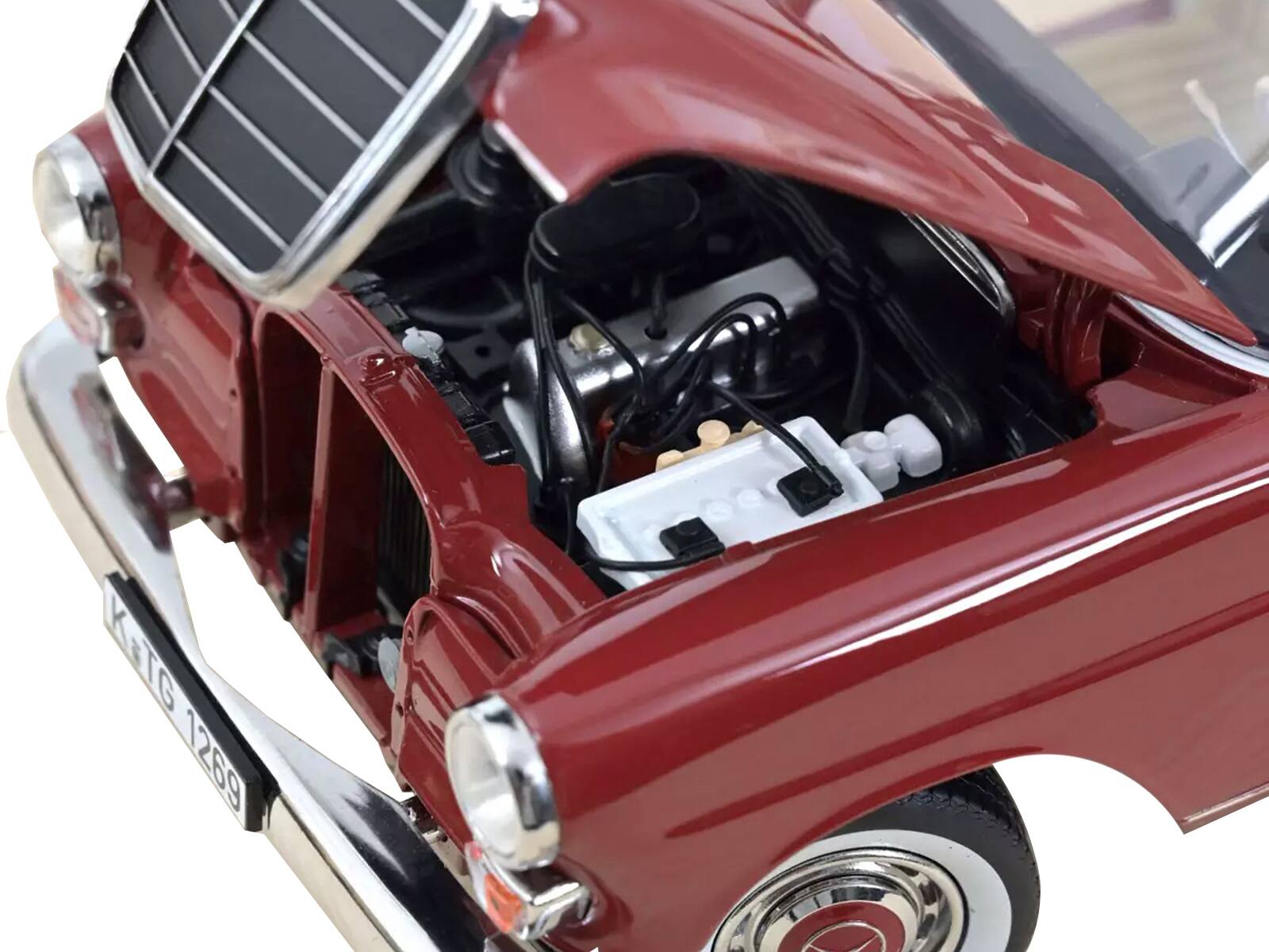 Left. Norev - 1966 Mercedes-Benz 200 Red with Beige Top 1/18 Diecast Model Car by Norev - Red with Beige.