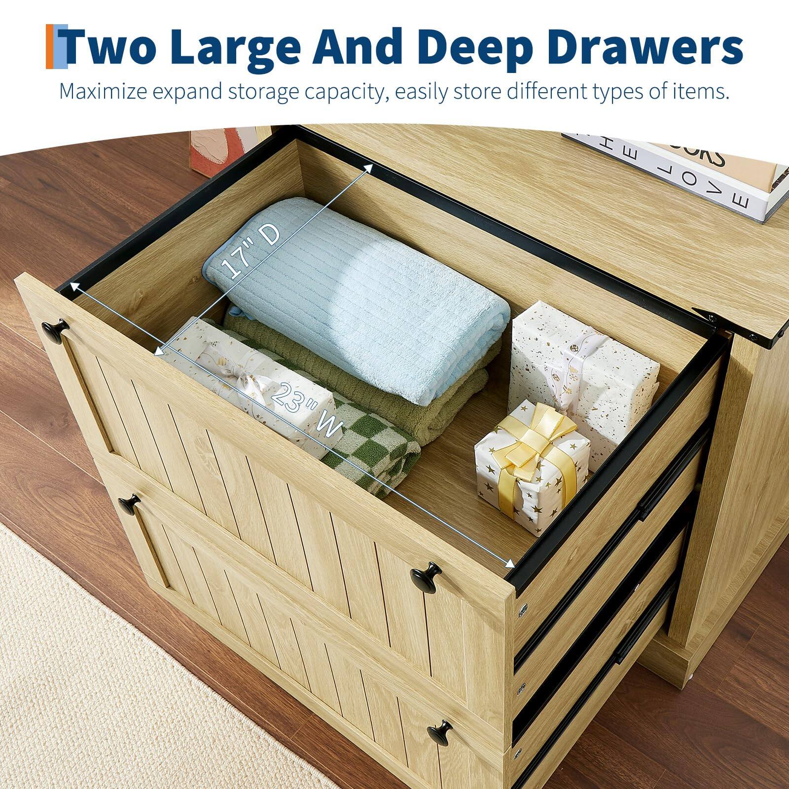 Two Large And Deep Drawers  
Maximize expand storage capacity, easily store different types of items.  

D 17"  
W 23"  
H 7"