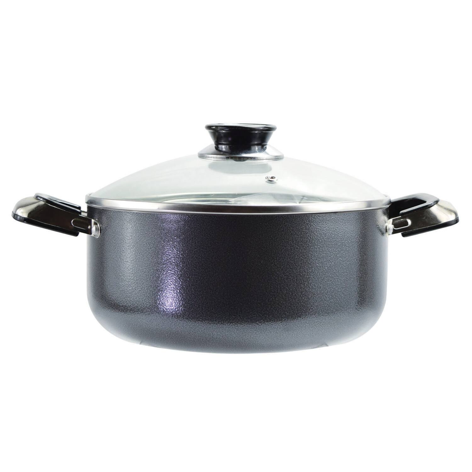 Front. EuroHome - 5-Qt Stock Pot with Glass Lid - Gray.