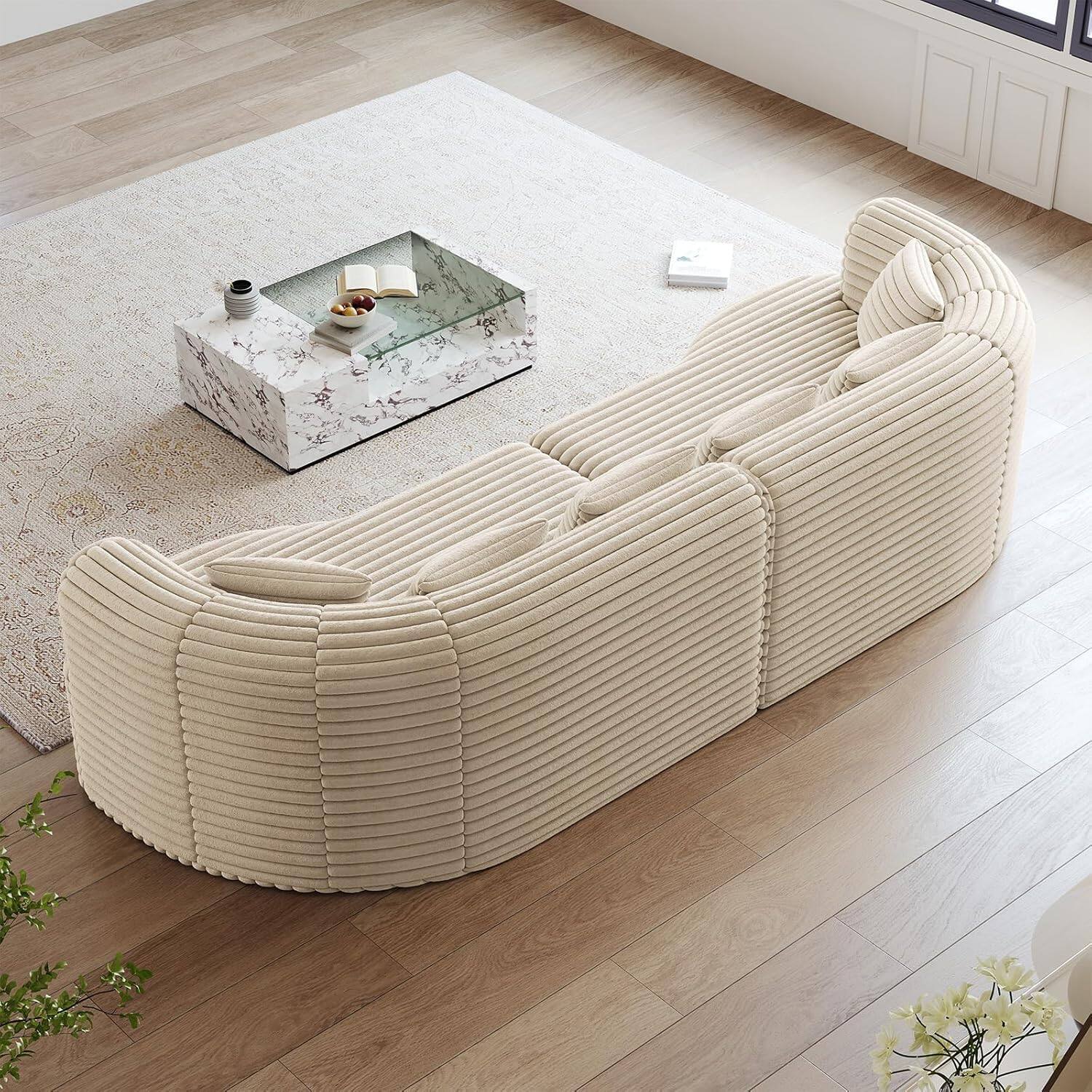 Alt View 8. Trinkets Crazed - 106.3" Curved Sectional Sofa Oversized Deep Seat Cloud Couch with 6 Pillows - beige.