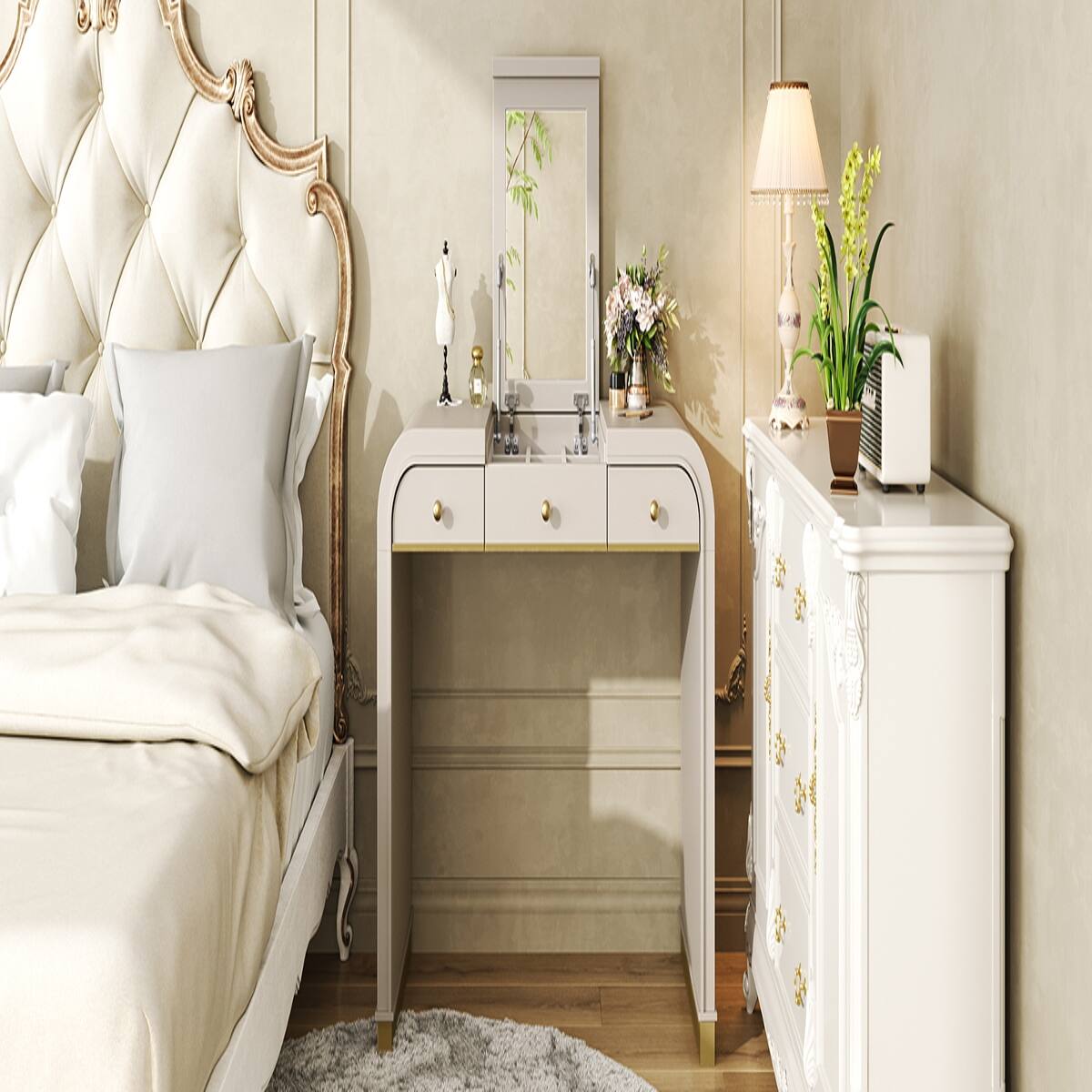 Alt View 8. Loheer - Loheer Vanity Desk with Flip-Up Mirror 3-in-1 Champagne Finish with Two Drawers - Champagne.