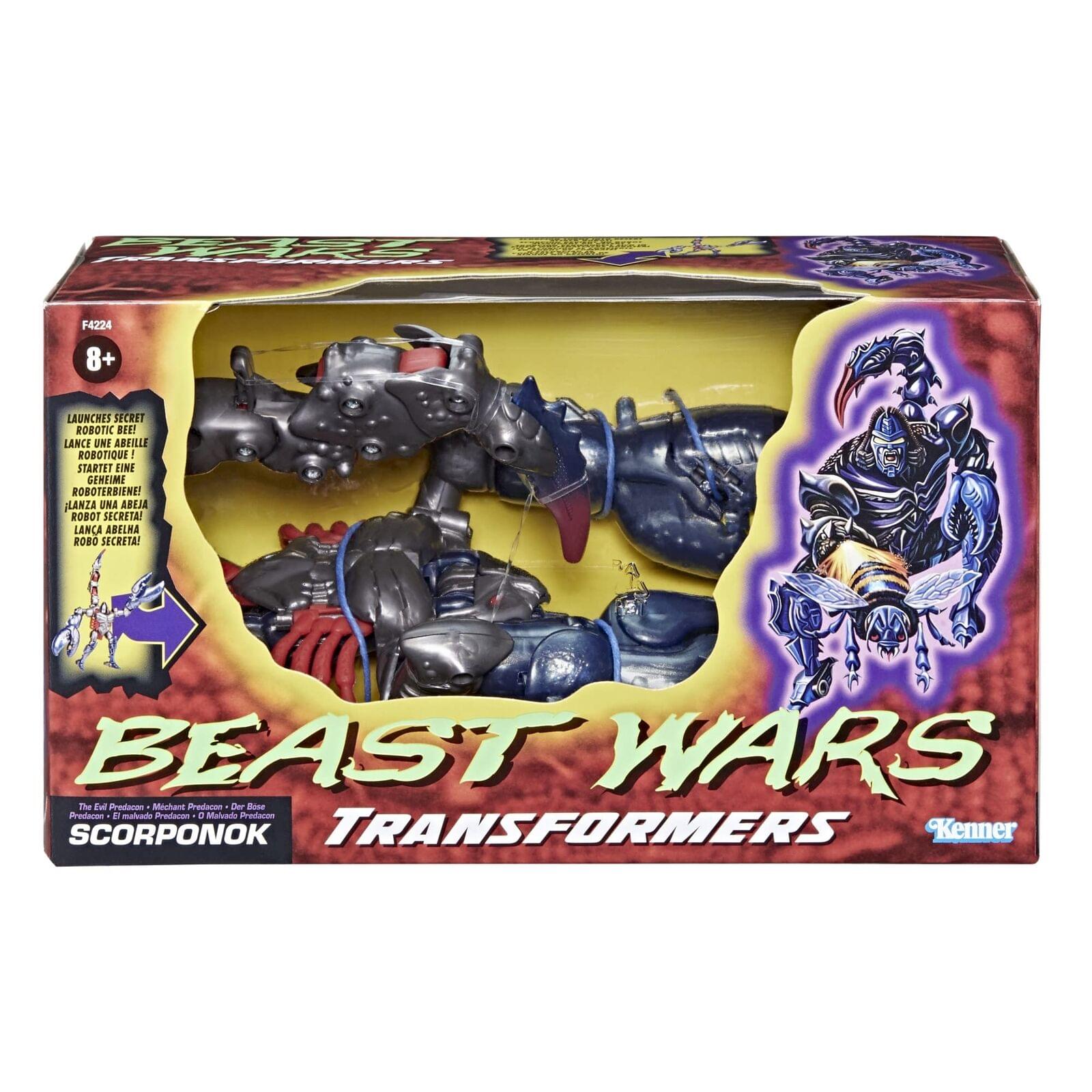 ARS F4224 8+ LAUNCHES SECRET ROBOTIC BEETLE! BE LANCE UNE ABEILLE ROBOTIQUE! I STARTET EINE DEREIMI ROBOTERBIENE! LANZA UMA ABLIA ROBOT SECRETA! BEAST WARS The ul Prediacon Moutant iedazon Der Baae Prodecen D mahado Preducan a Mala Prodacon SCORPONOK TRANSFORMERS Kenner
