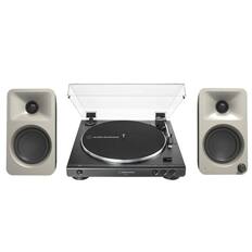 Front. Kanto - Kanto ORAME 100W Powered Desktop Speakers (Moon) with 60X-BK Fully Automatic Belt-Drive Stereo Turntable - Bundle - BEIGE.