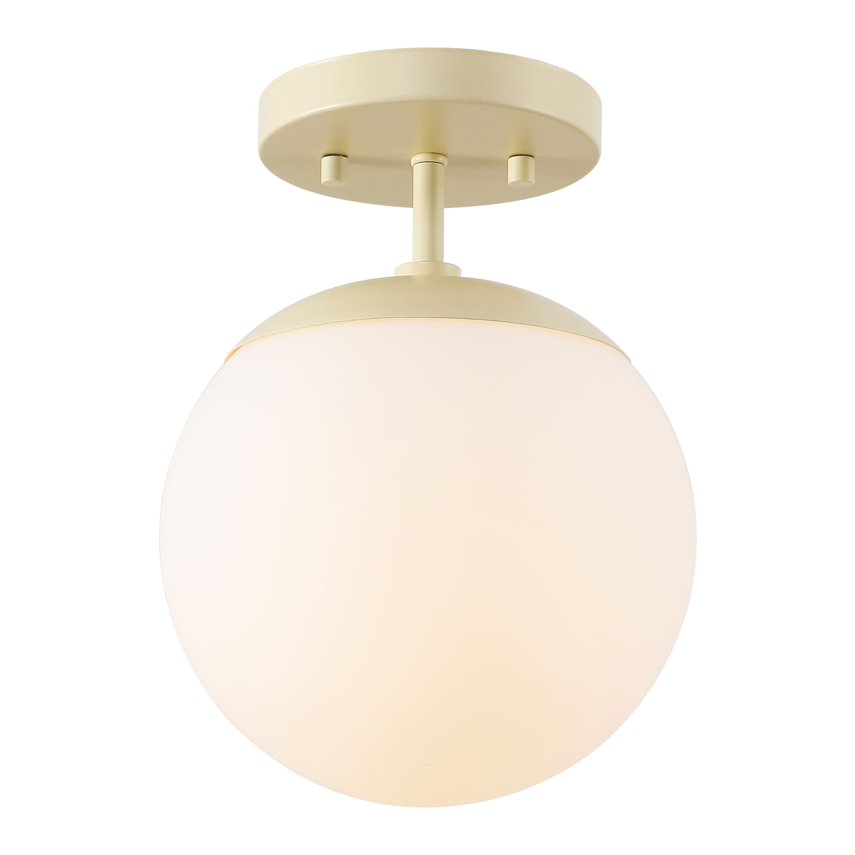 Photos - Chandelier / Lamp Wide Jonathan Y - Marcel Bistro 7.75" 1-Light Bohemian Farmhouse Iron/Frosted Glass LED Semi Flush Mount - Beige/White JYL7499B