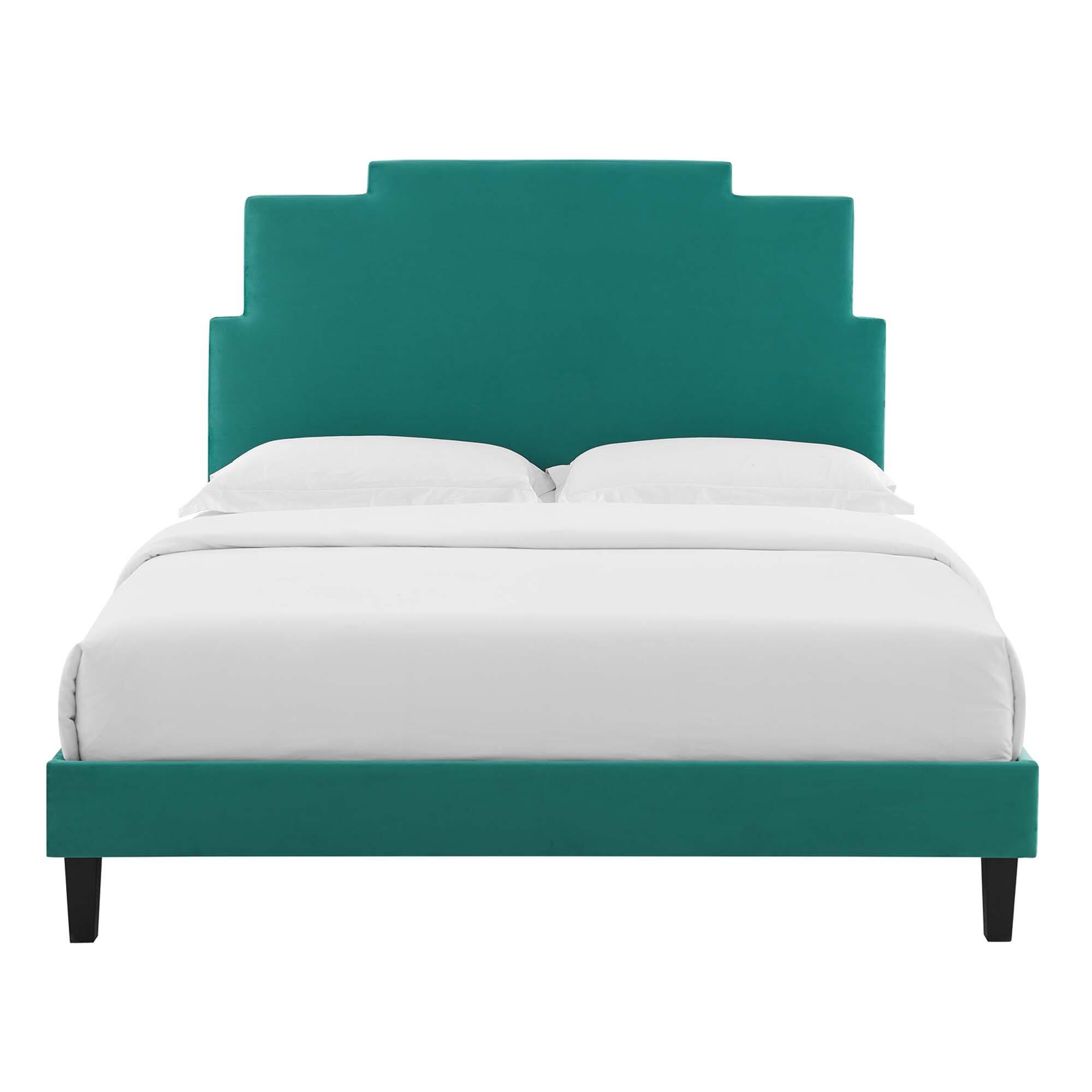 Alt View 2. Modway - Valentina Tufted Nailhead Performance Velvet Queen Platform Bed - Blue.