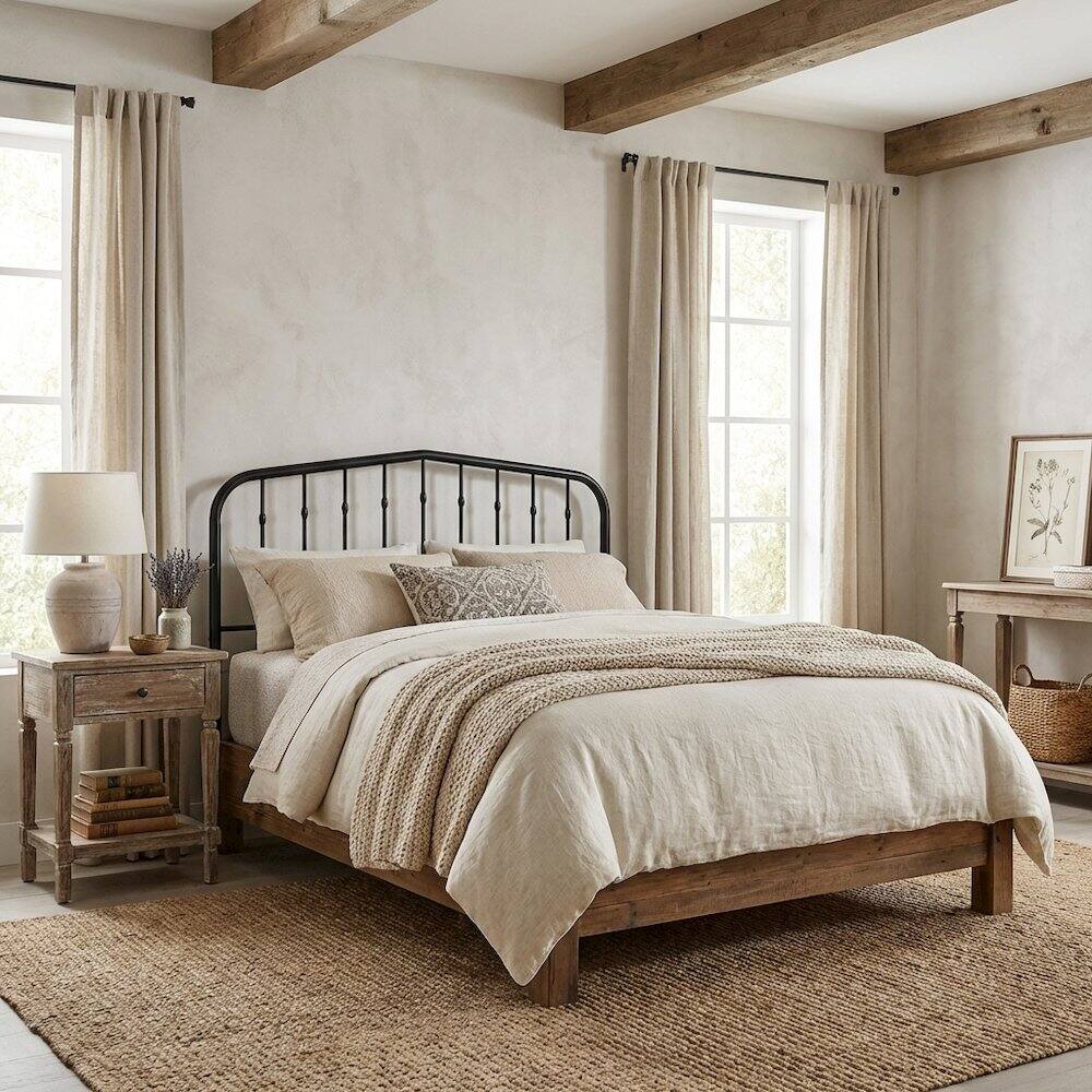 Angle. FurniFact - Metal Queen Headboard with Sturdy Frame and Contemporary Design - Black.
