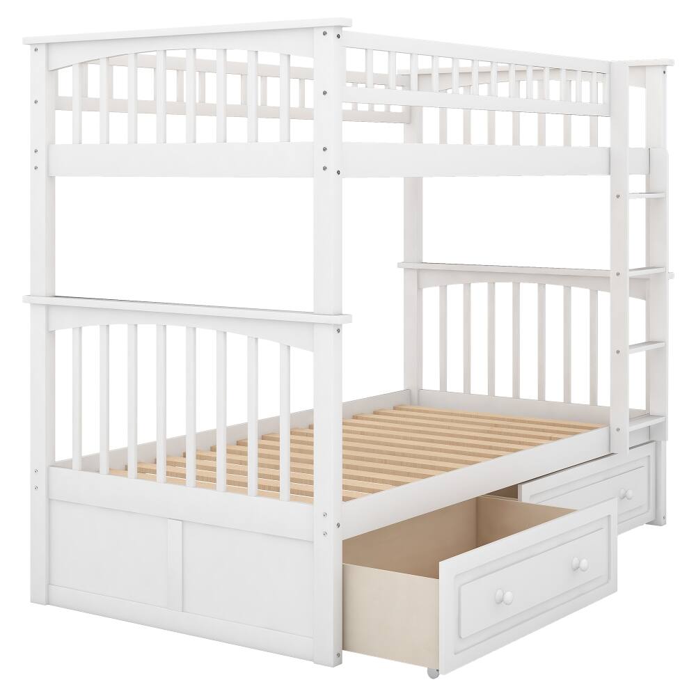 Alt View 9. Loheer - Loheer Twin Over Twin Bunk Bed with Drawers, Convertible Solid Wood White Bunk Bed - White.